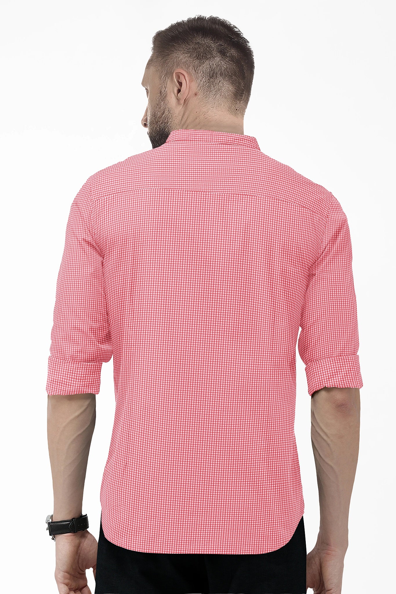 Poinsettia Red and White Ninja Shuriken Printed Mandarin Collar Cotton Shirt