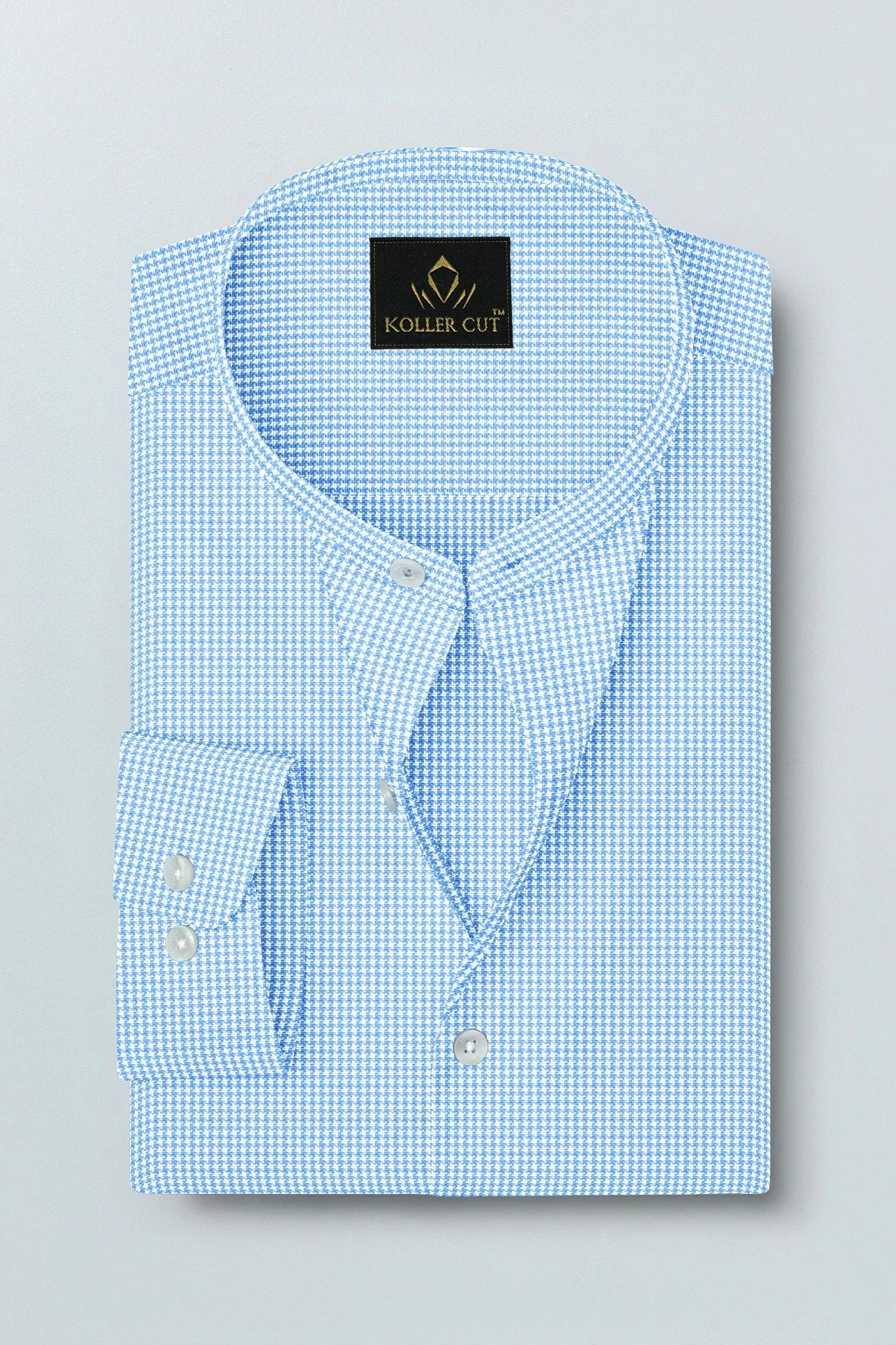Carolina Blue and Ninja Shuriken Printed Mandarin Collar Cotton Shirt