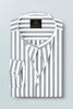 Lunar Gray and White Awning Stripes Mandarin Collar Cotton Shirt