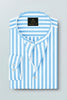 Cloisonne Blue and White Awning Stripes Mandarin Collar Cotton Shirt