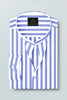 Iolite Blue and White Awning Stripes Mandarin Collar Cotton Shirt
