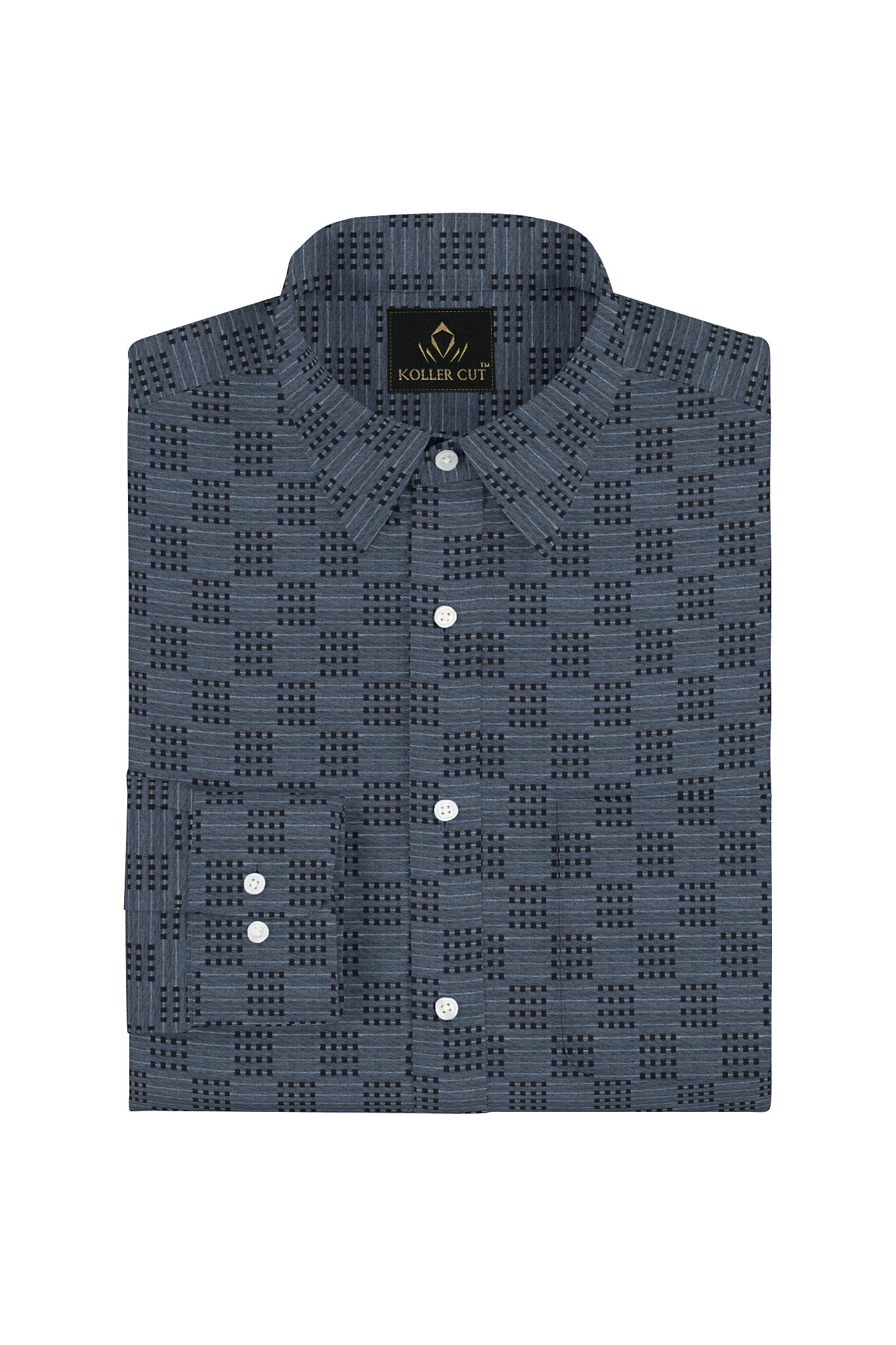 Charcoal Gray and Jade Black Jacquard Checks Premium Cotton Shirt