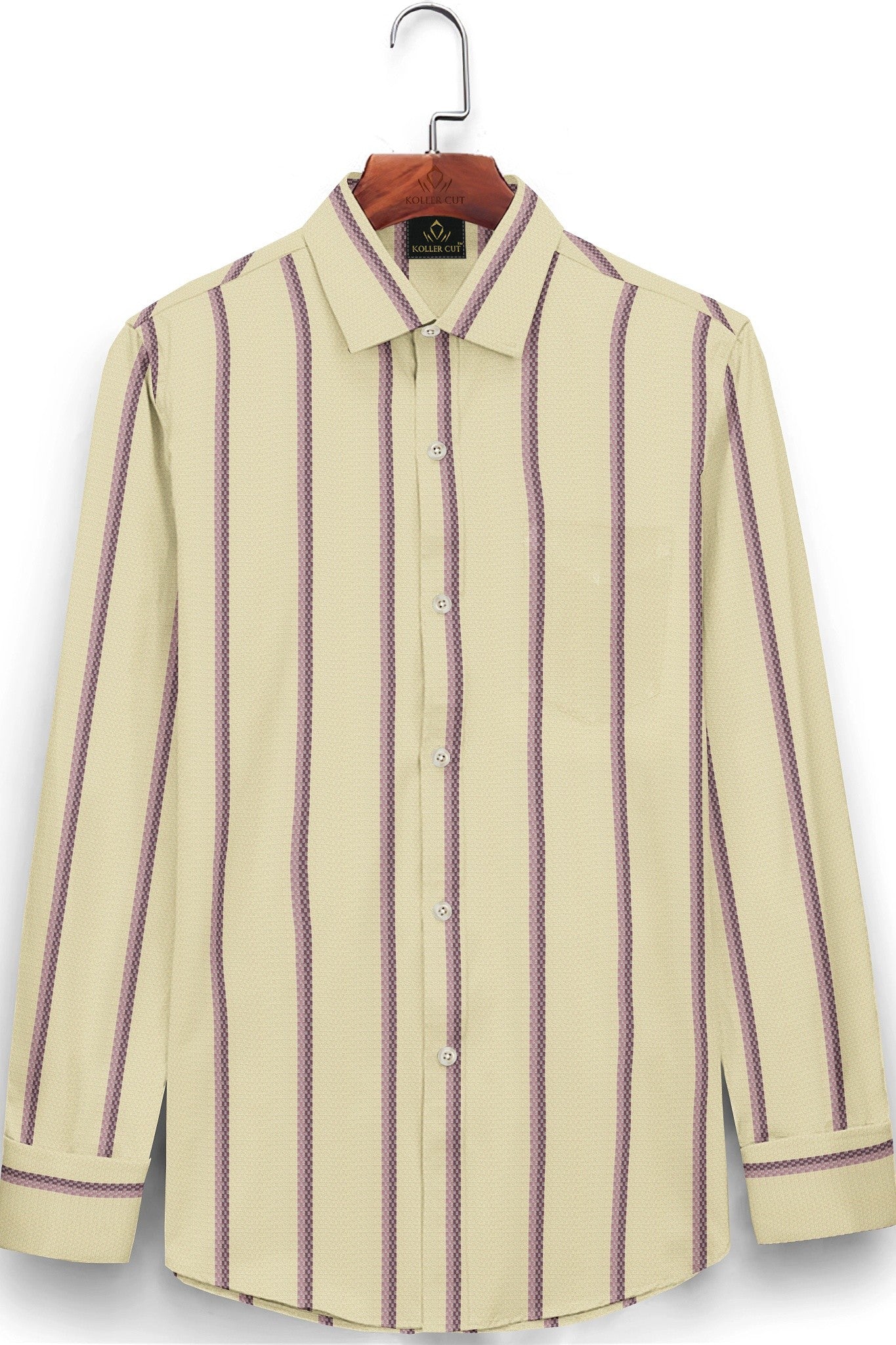 Beige with Millennial Pink and Mellow Mauve Pink Jacquard Stirpes Premium Egyptian Giza Cotton Shirt