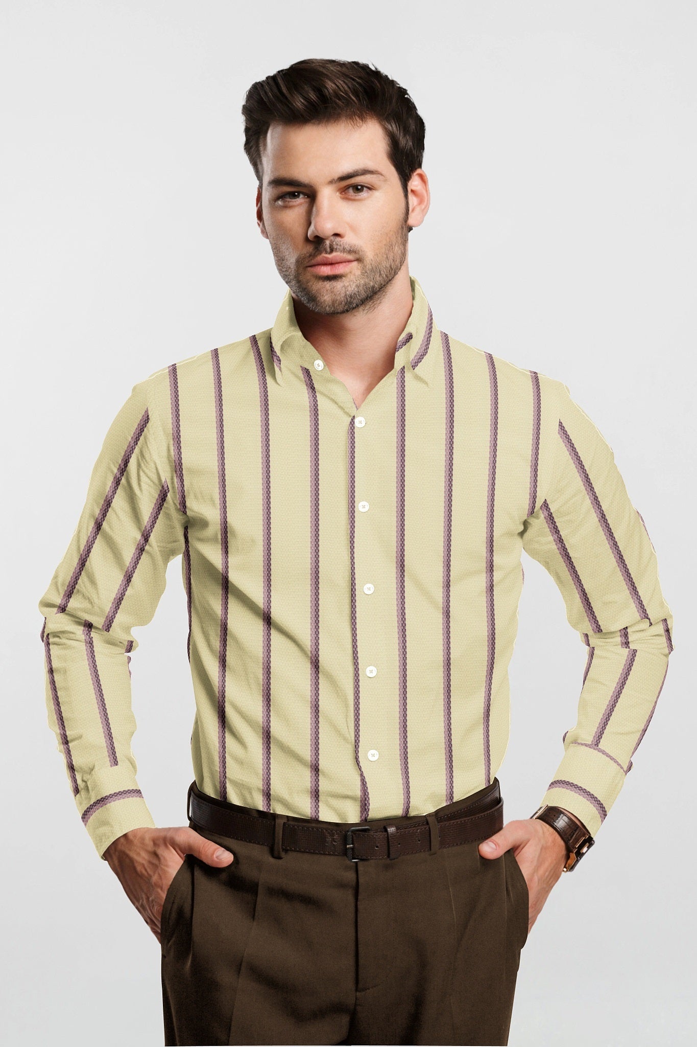 Beige with Millennial Pink and Mellow Mauve Pink Jacquard Stirpes Premium Egyptian Giza Cotton Shirt