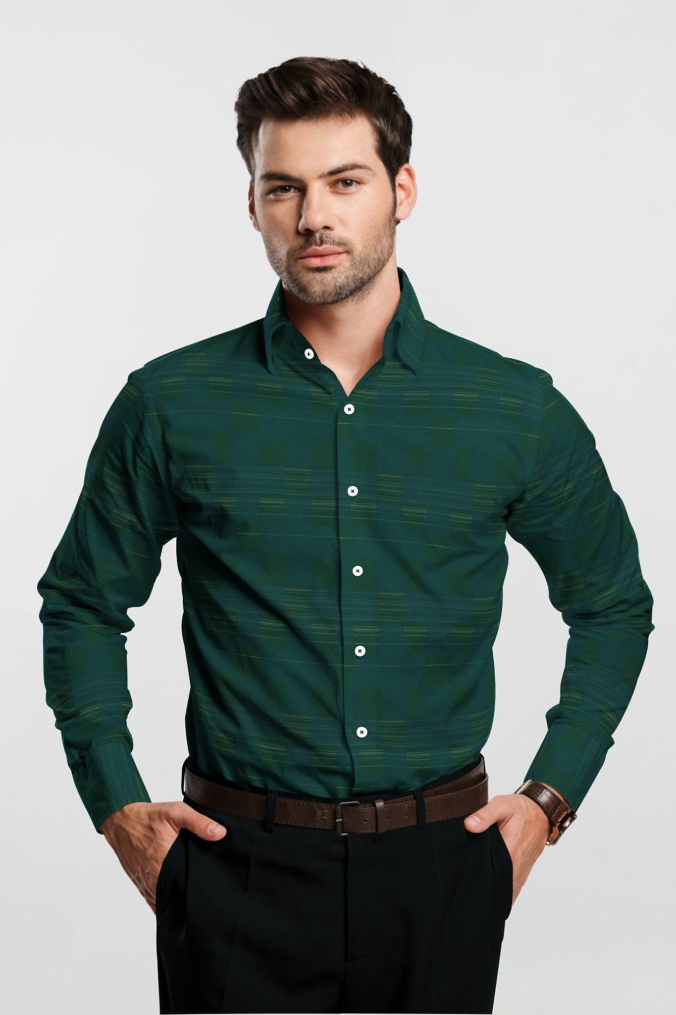 Alpine Green and Myrtle Green Box Checks Premium Egypitan Giza Cottton Shirt