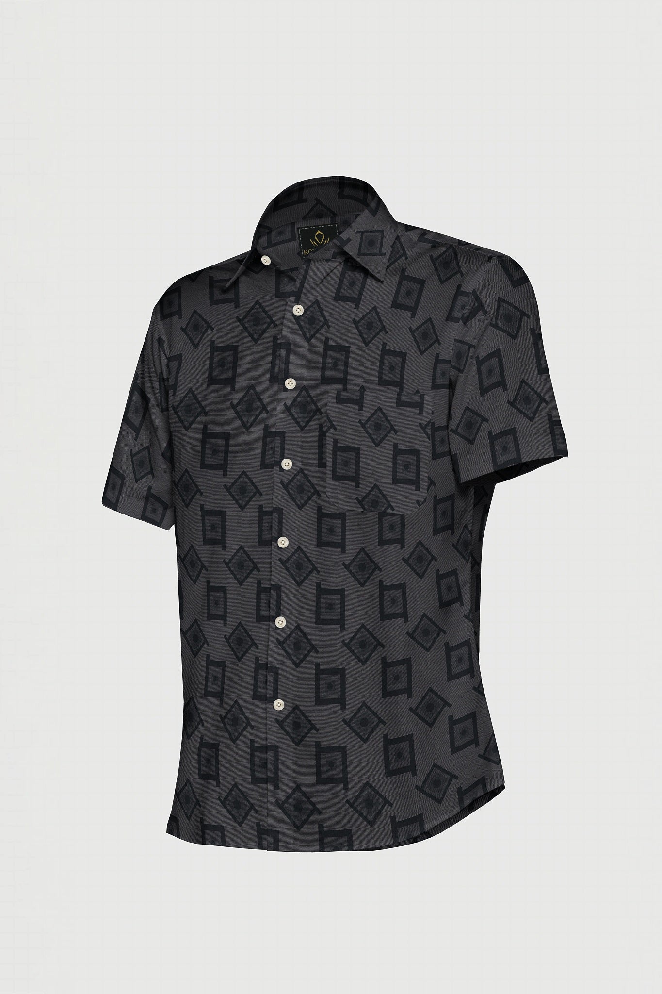 Ebony black with Lunar Gray and Jet Black Square Jacquard Print Egyptian Giza Cotton Shirt