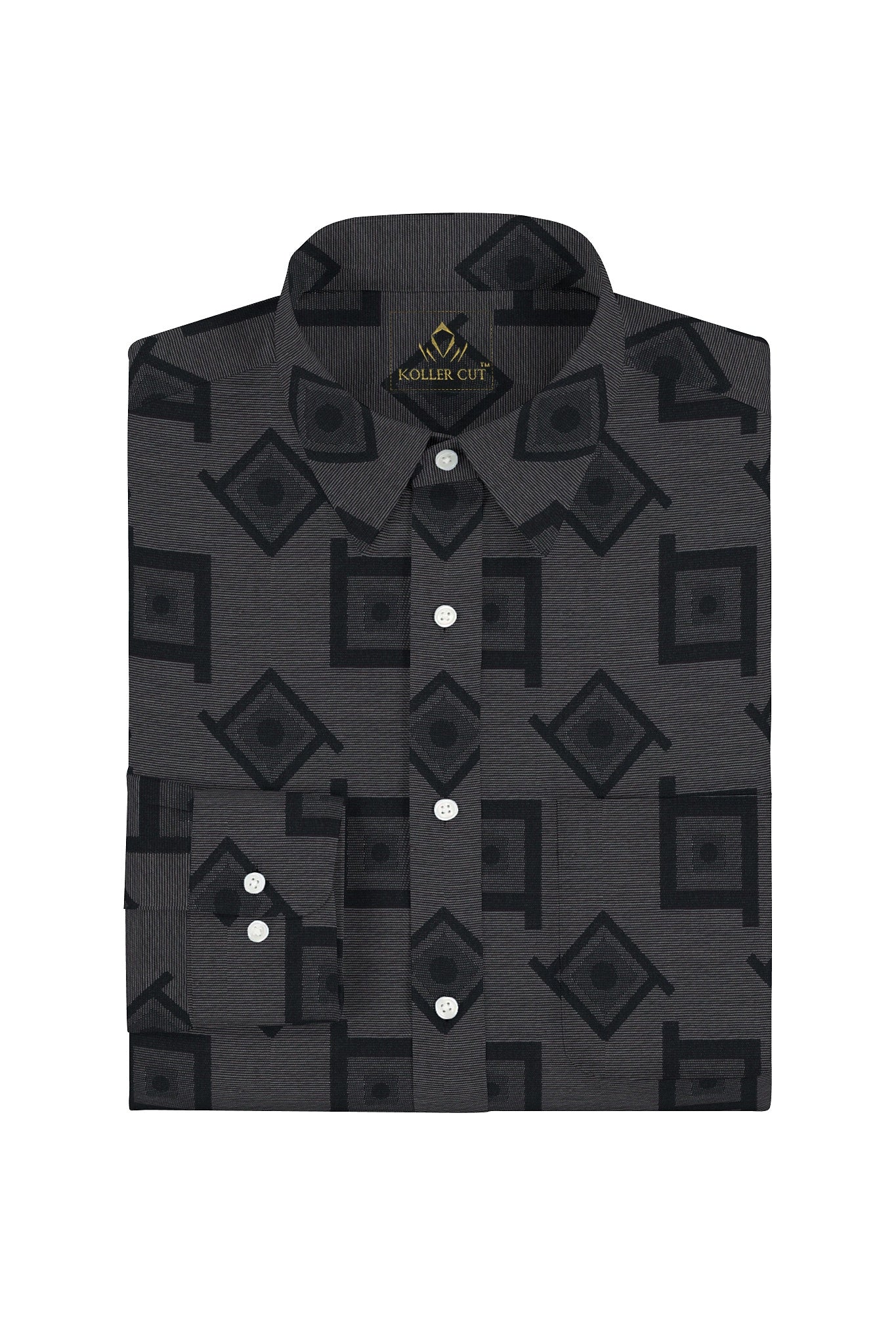 Ebony black with Lunar Gray and Jet Black Square Jacquard Print Egyptian Giza Cotton Shirt
