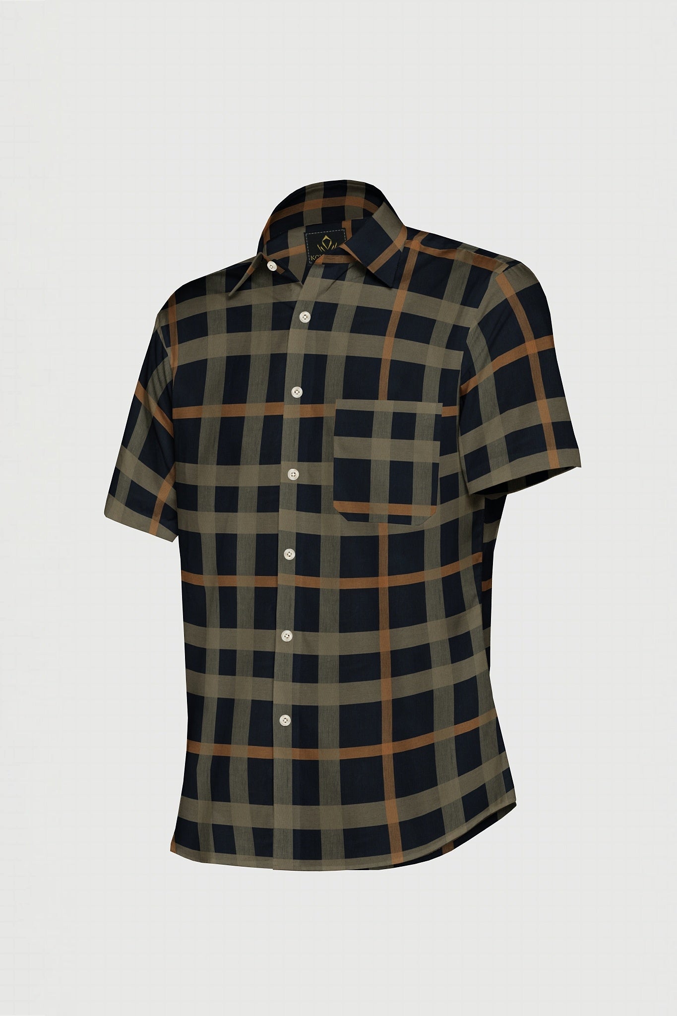 Sodalite Blue with Travertine Cream and Golden Brown Checks Premium Egyltian Giza Cotton Shirt