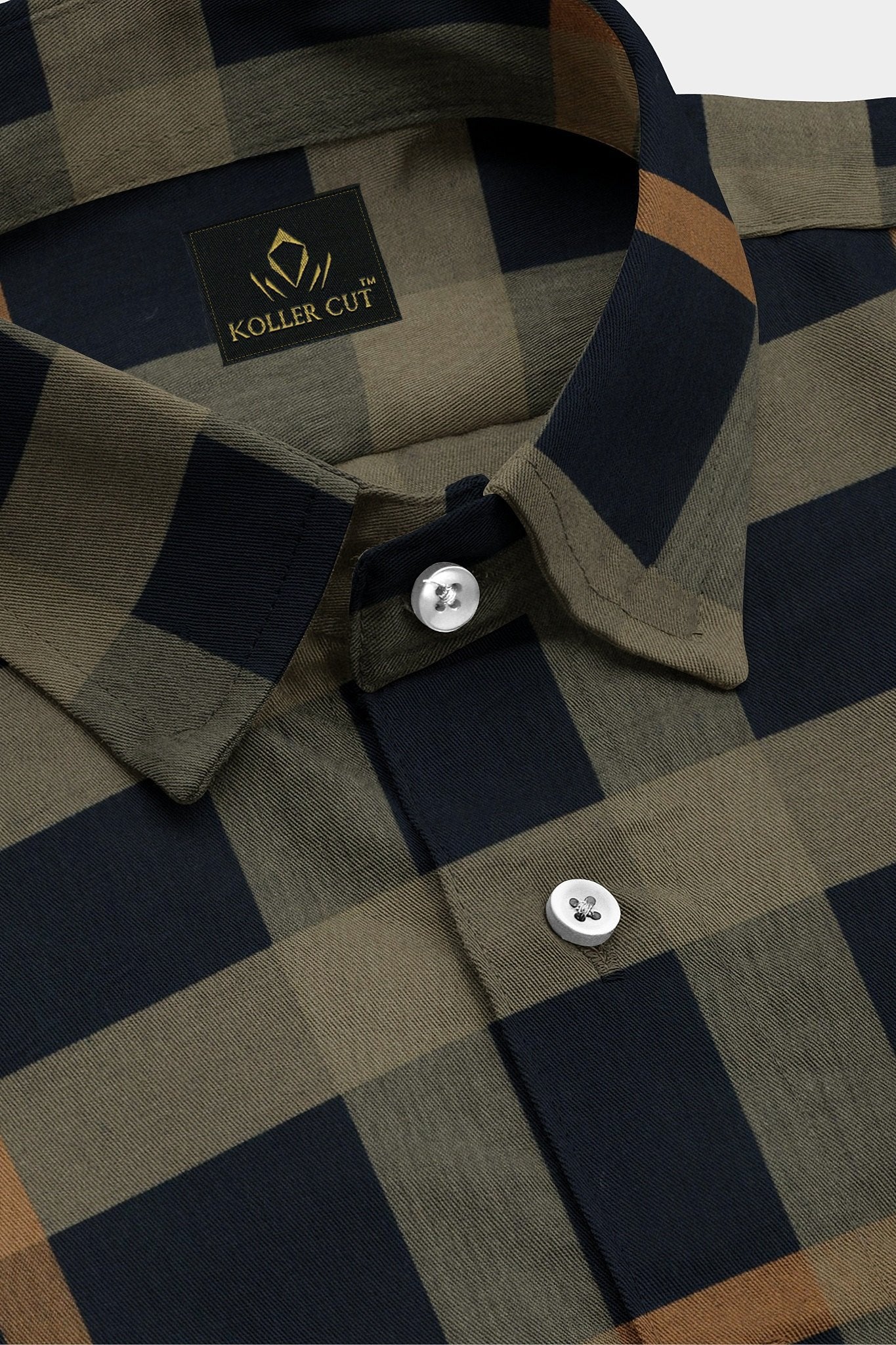 Sodalite Blue with Travertine Cream and Golden Brown Checks Premium Egyltian Giza Cotton Shirt
