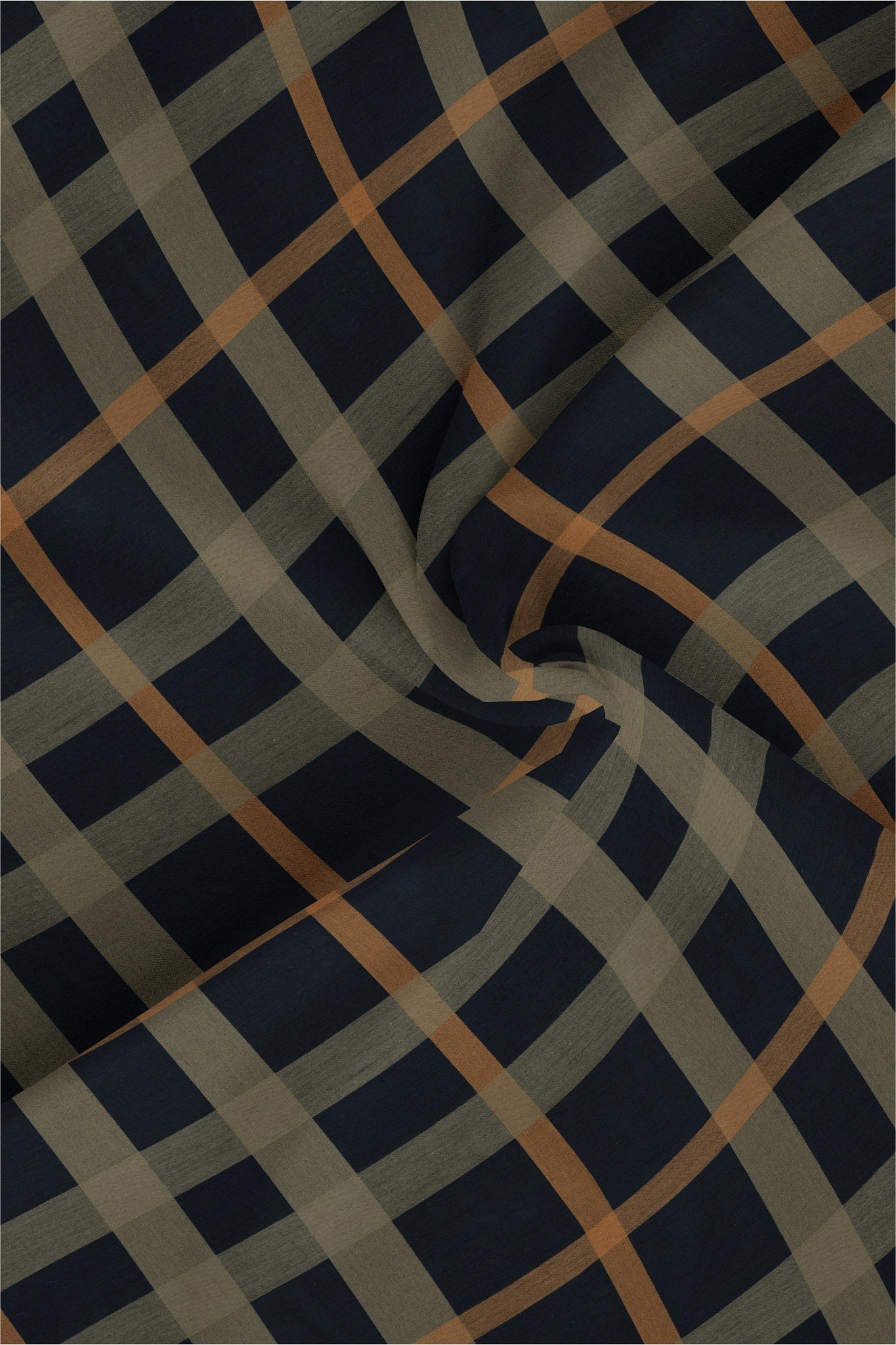 Sodalite Blue with Travertine Cream and Golden Brown Checks Premium Egyltian Giza Cotton Shirt