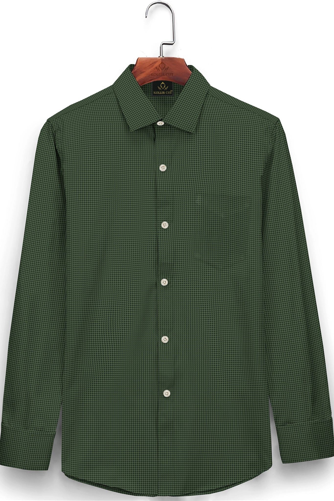 Kale Green and Pesto Green Hounds Tooth Jacquard Print Egyptian Giza Cotton Shirt