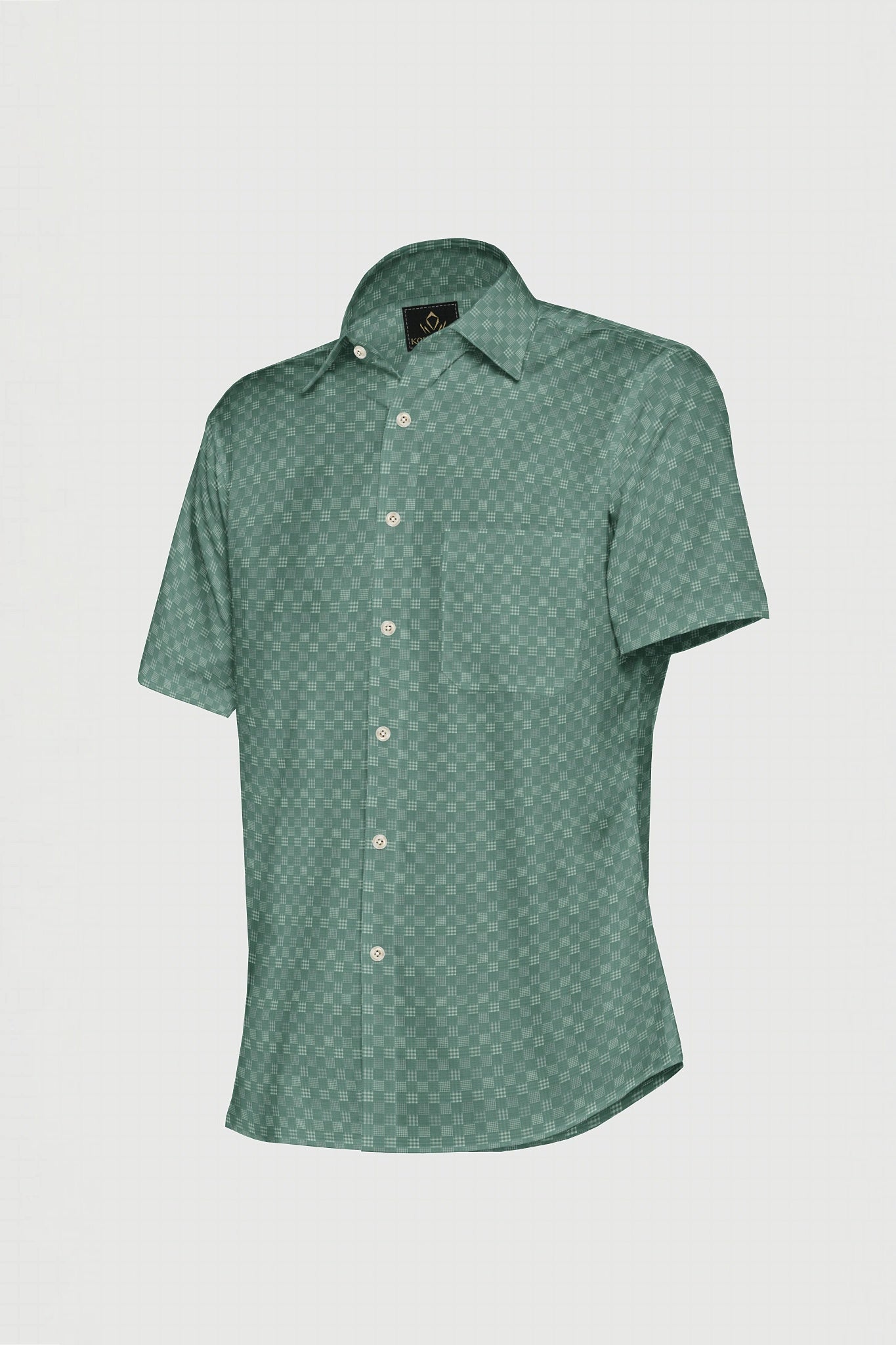 Jadesheen Green and White Jacquard Checks Egyptian Giza Cotton Shirt