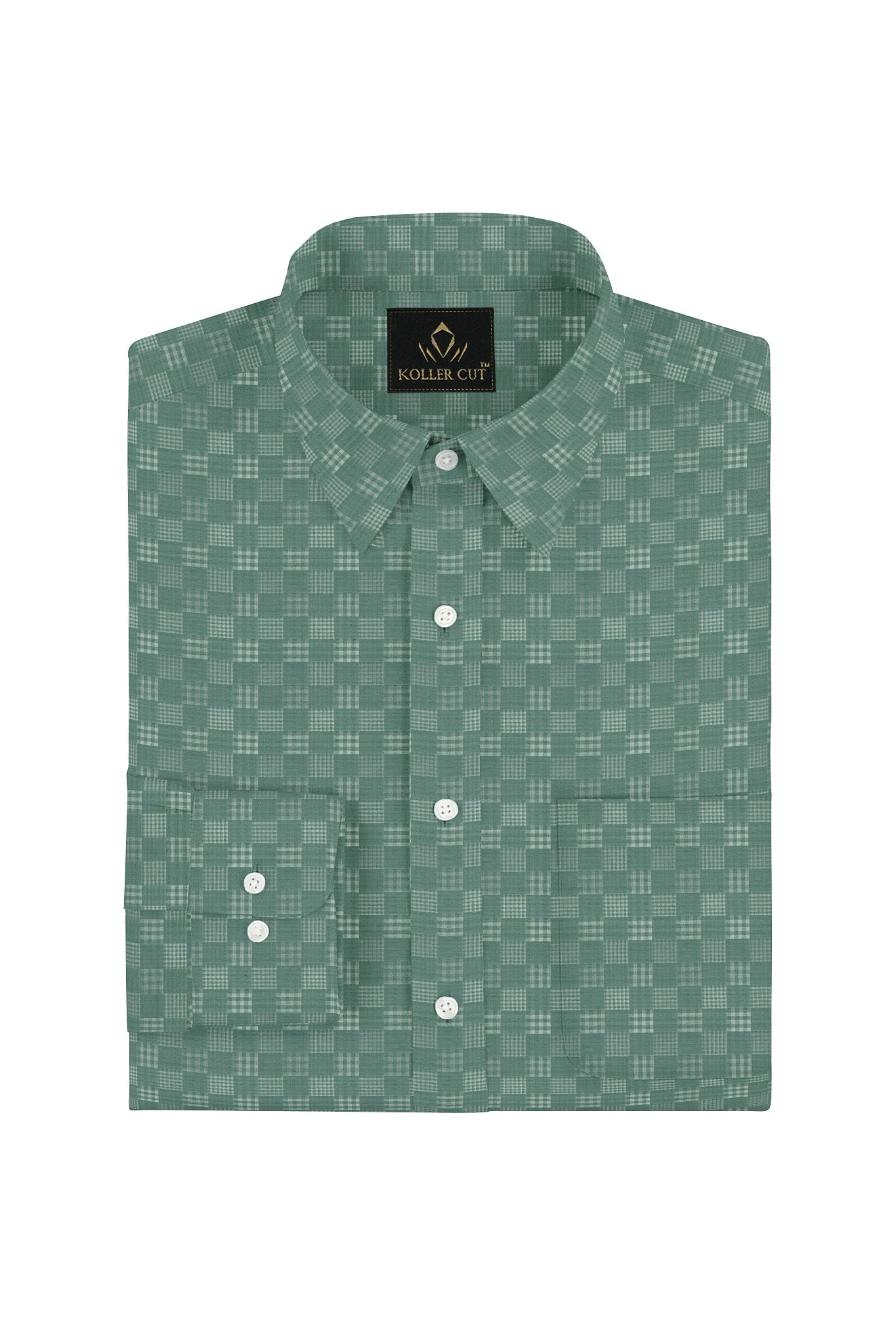 Jadesheen Green and White Jacquard Checks Egyptian Giza Cotton Shirt