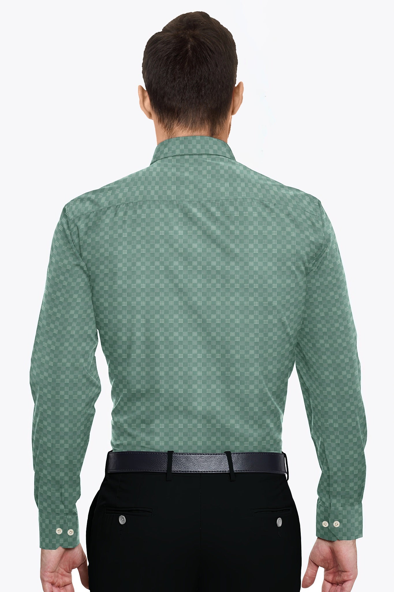 Jadesheen Green and White Jacquard Checks Egyptian Giza Cotton Shirt