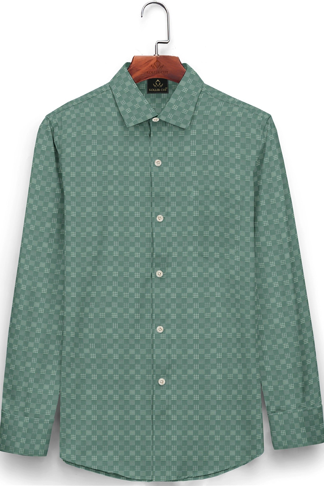 Jadesheen Green and White Jacquard Checks Egyptian Giza Cotton Shirt