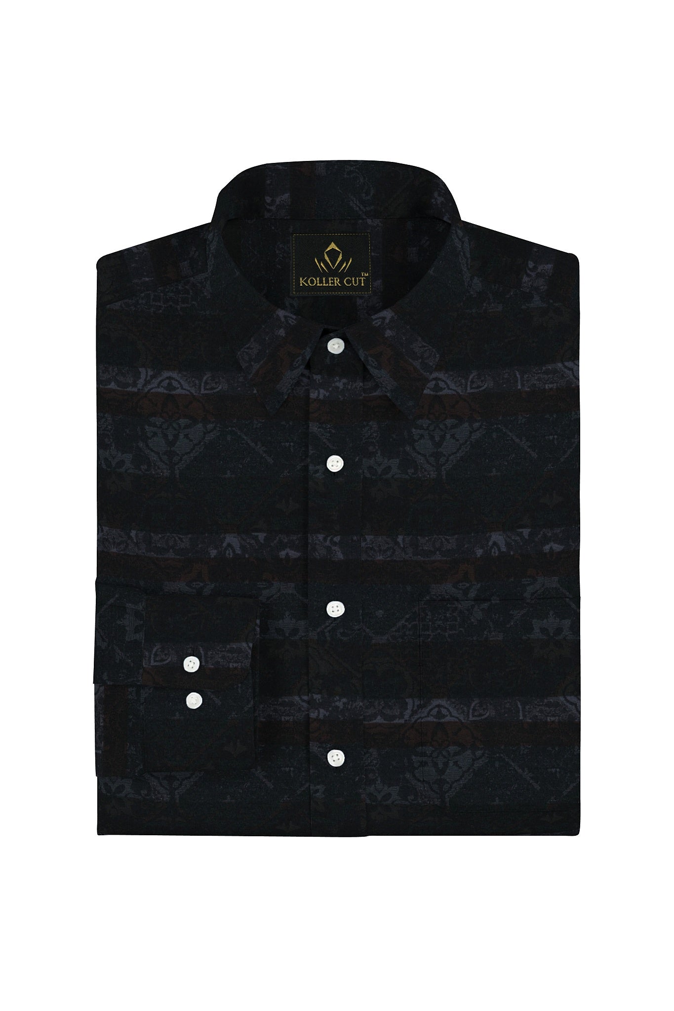 Platinum Gray with Cilantro Green and Tiramisu Brown Multicolored Jacqurd Abstract Stripes Egyptian Giza Cotton Shirt