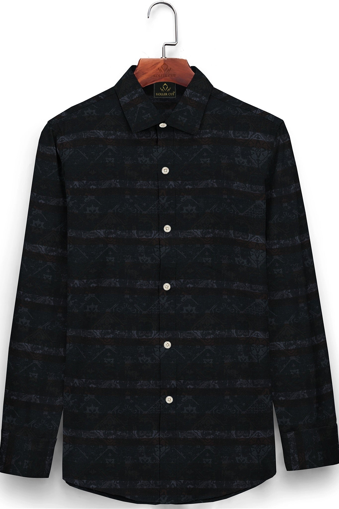 Platinum Gray with Cilantro Green and Tiramisu Brown Multicolored Jacqurd Abstract Stripes Egyptian Giza Cotton Shirt