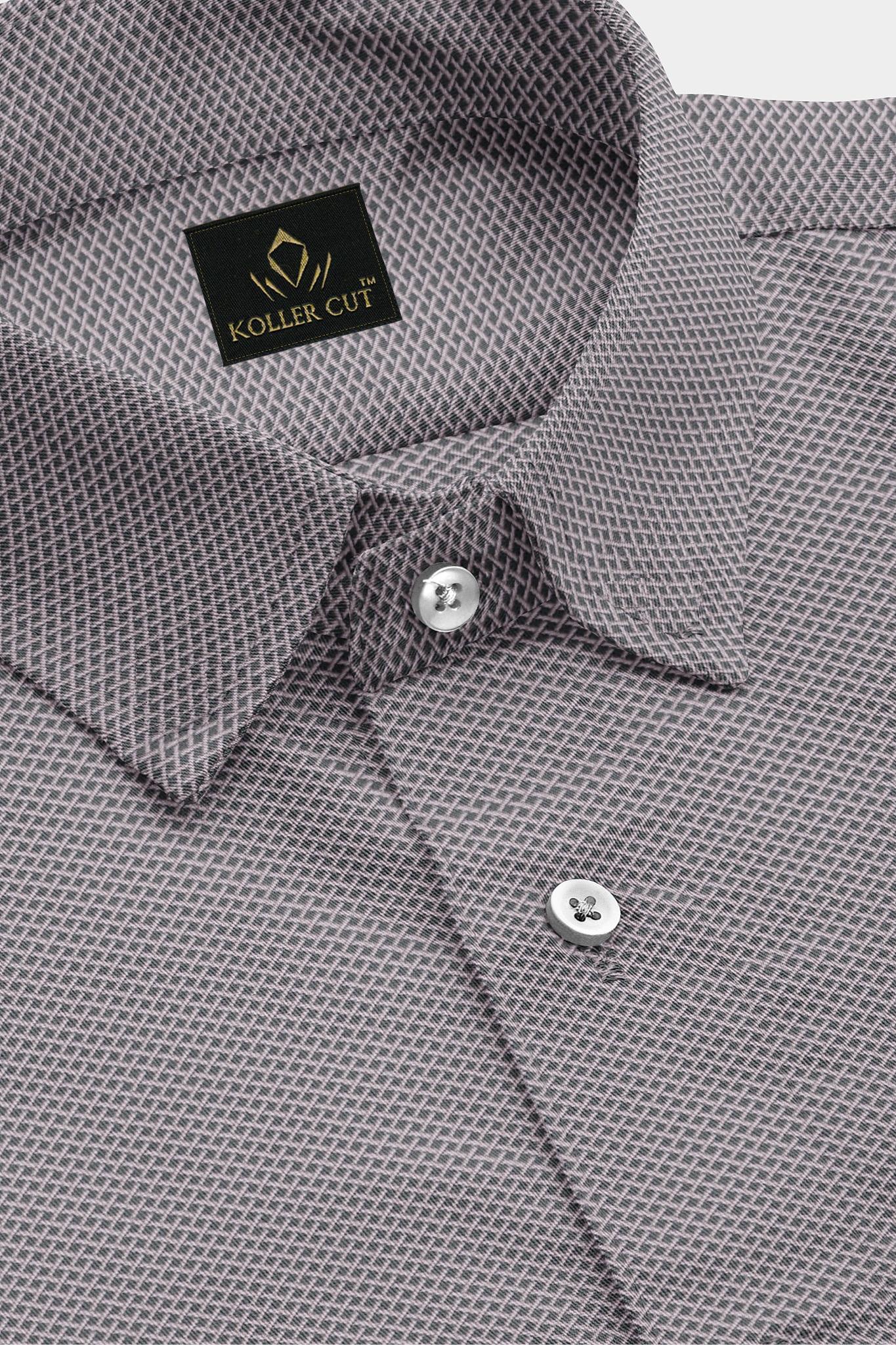 Titanium Gray and Orchid Pink Lock Crimp Mesh Jacquard Print Egyptian Giza Cotton Shirt