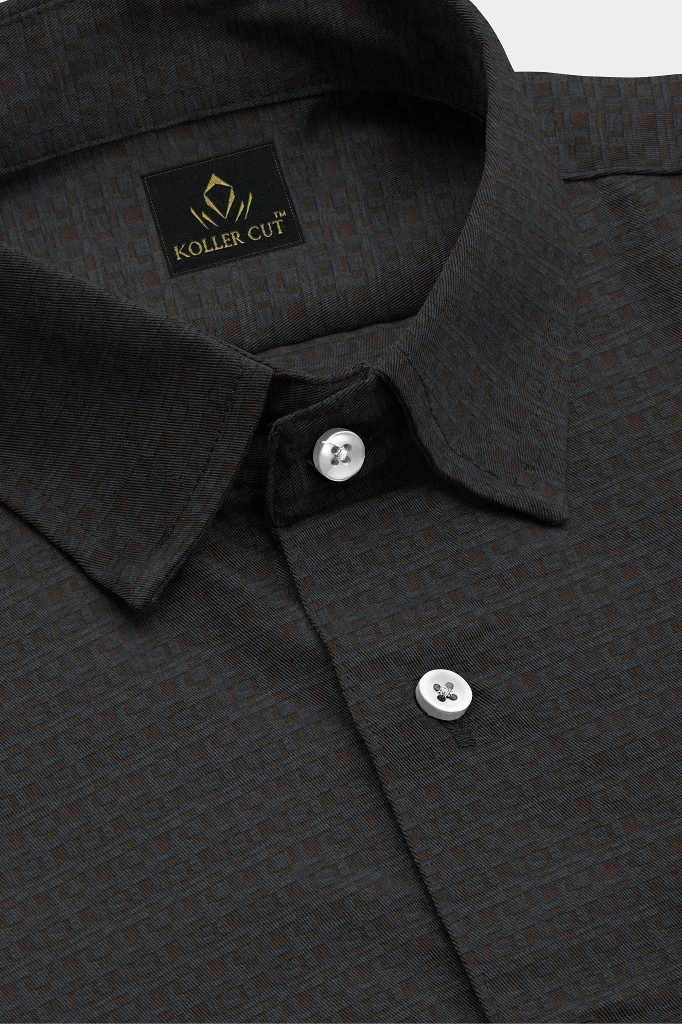 Graphite Gray and Raisin Brown Jacquard Print Premium Egyptian Giza Cotton Shirt