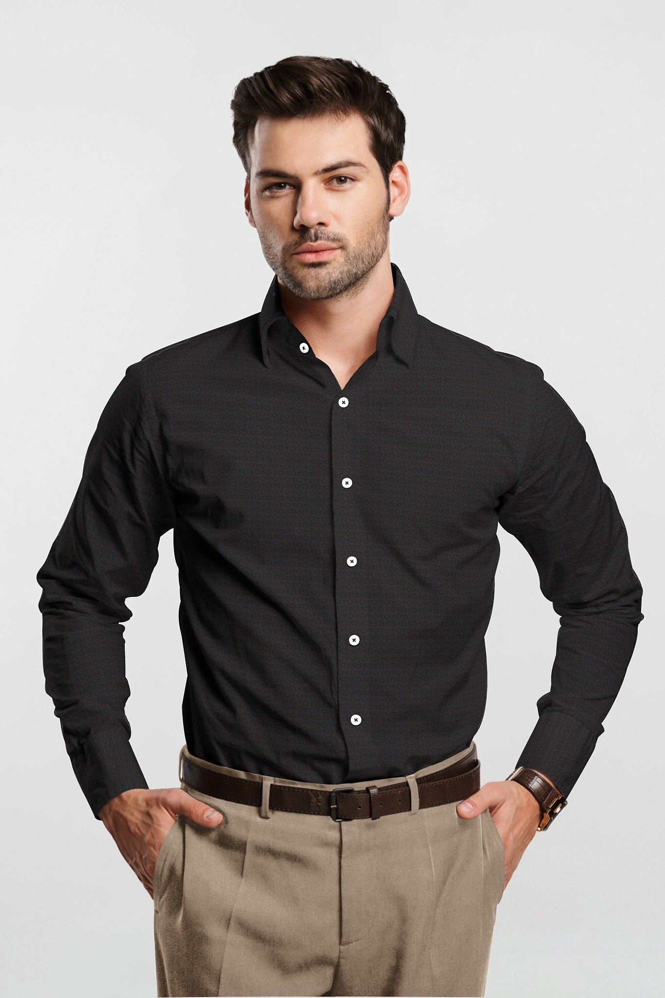 Graphite Gray and Raisin Brown Jacquard Print Premium Egyptian Giza Cotton Shirt
