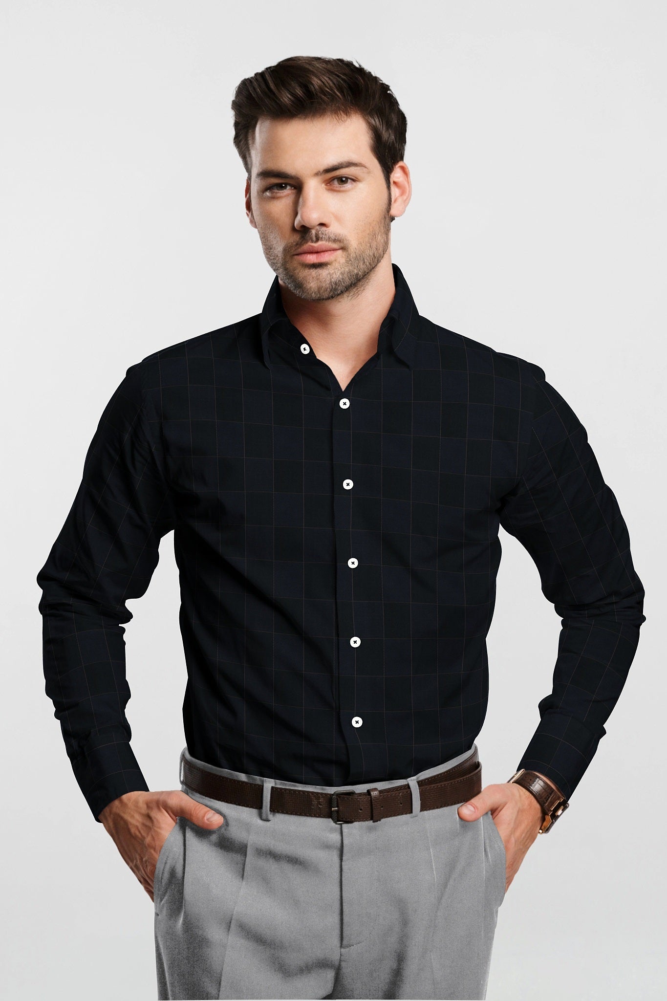 Jade Black and Opal Blue Checks Egyptian Giza Cotton Shirt