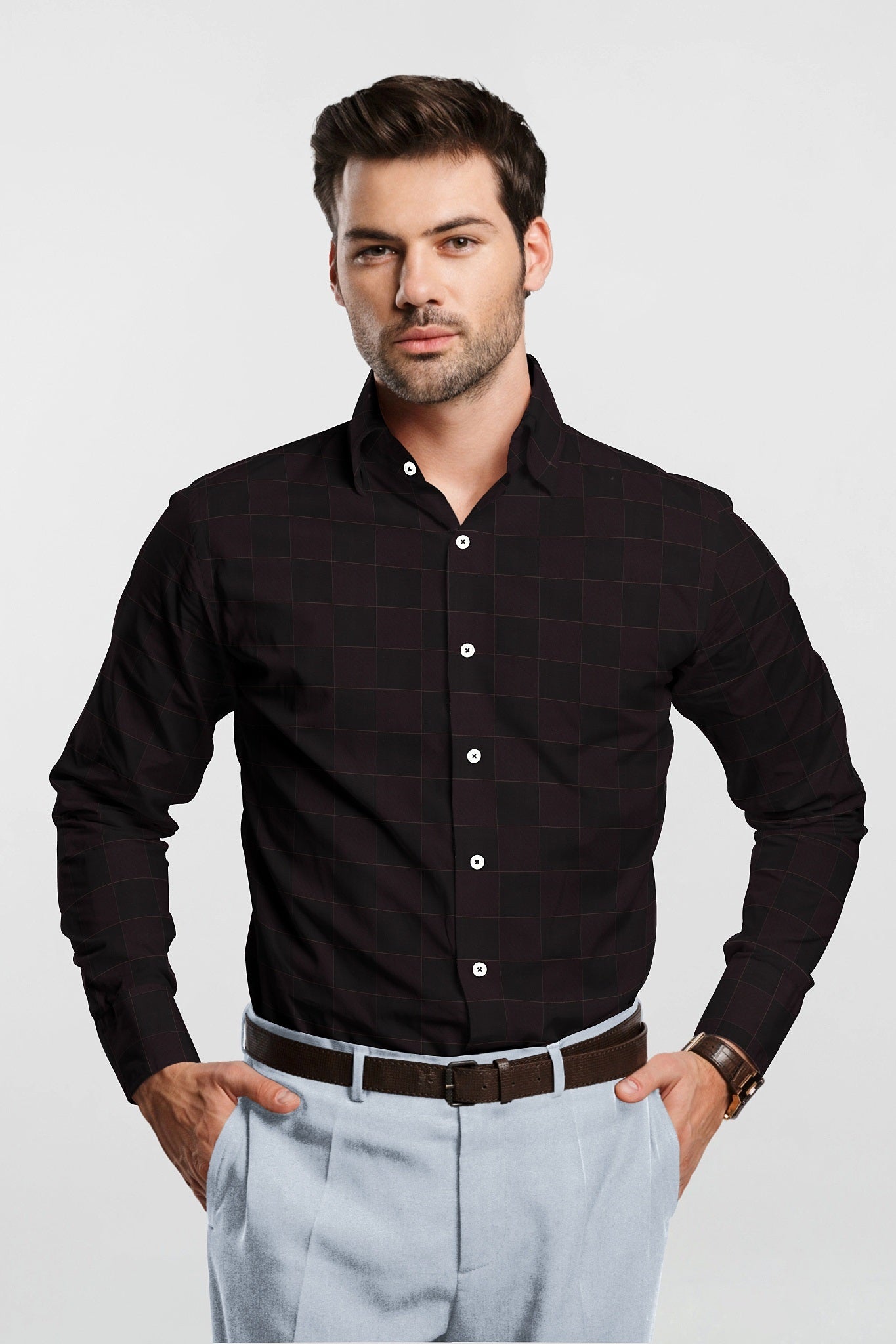 Jade Black and Tillandsia Purple Checks Premium Egyptian Giza Cotton Shirt