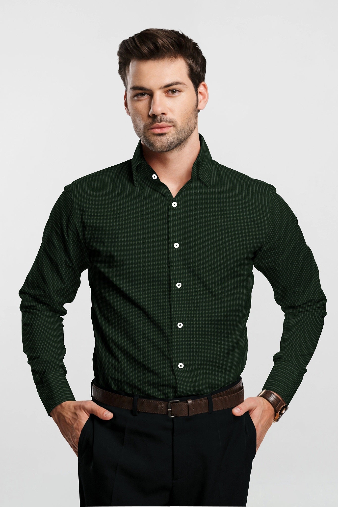 Sycamore and Artichoke Green Jacquard Print Egyptian Giza Cotton Shirt