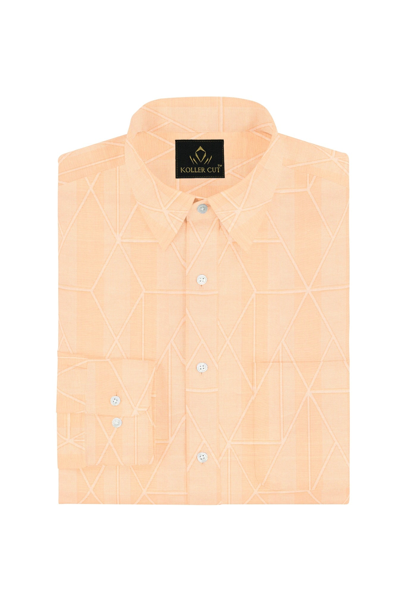 Apricot Peach Abstract Jacquard Print Egyptian Giza Cotton Shirt