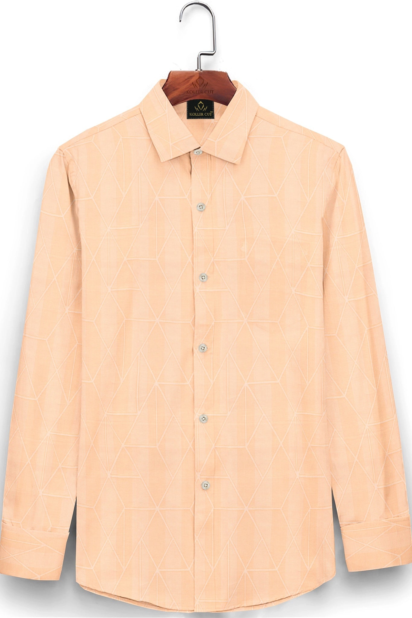 Apricot Peach Abstract Jacquard Print Egyptian Giza Cotton Shirt