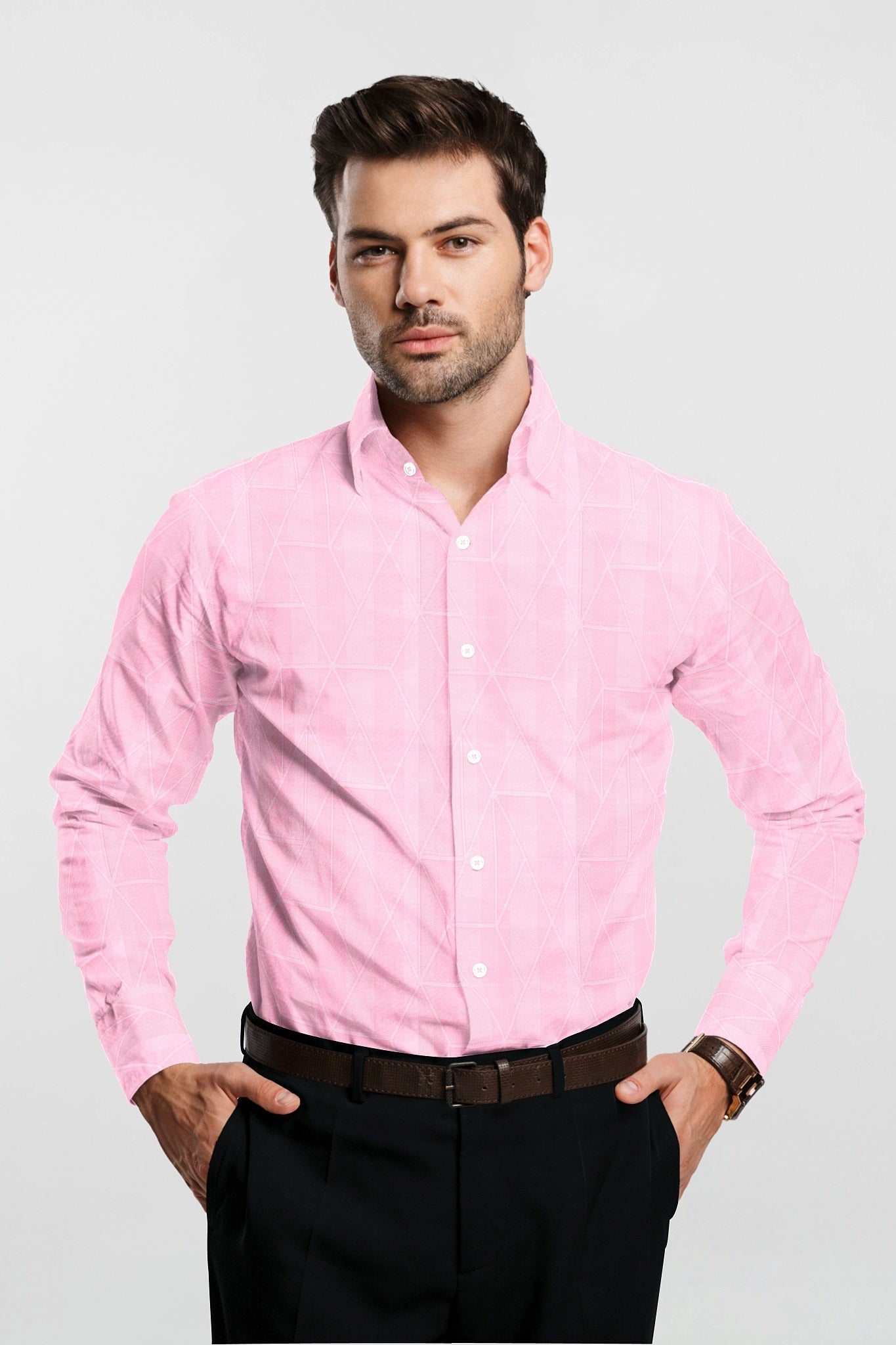 Pearl Pink Abstract Jacquard Print Egyptian Giza Cotton Shirt