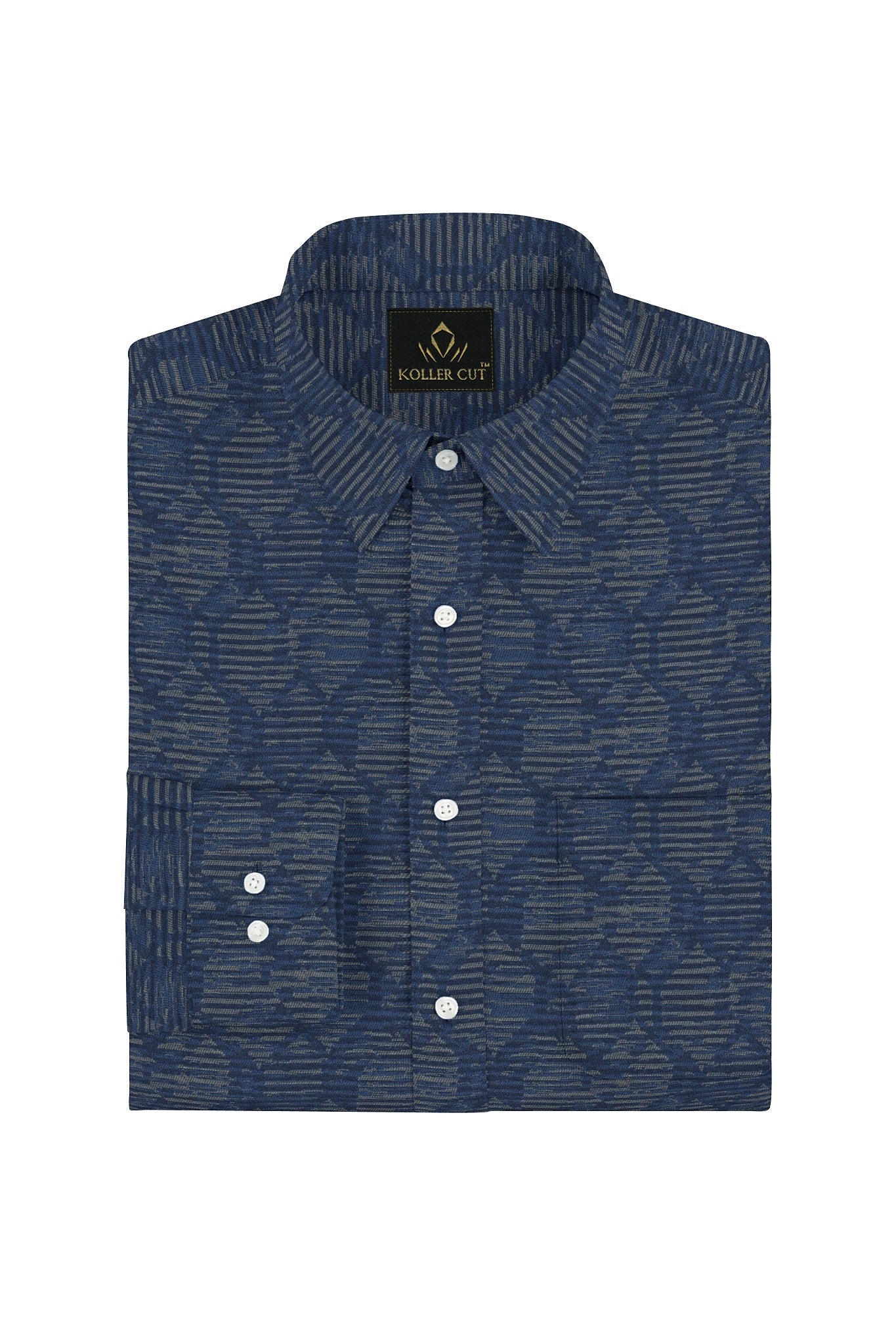 Galaxy Blue and Beige Hexagon Jaquard Print Giza Cotton Shirt