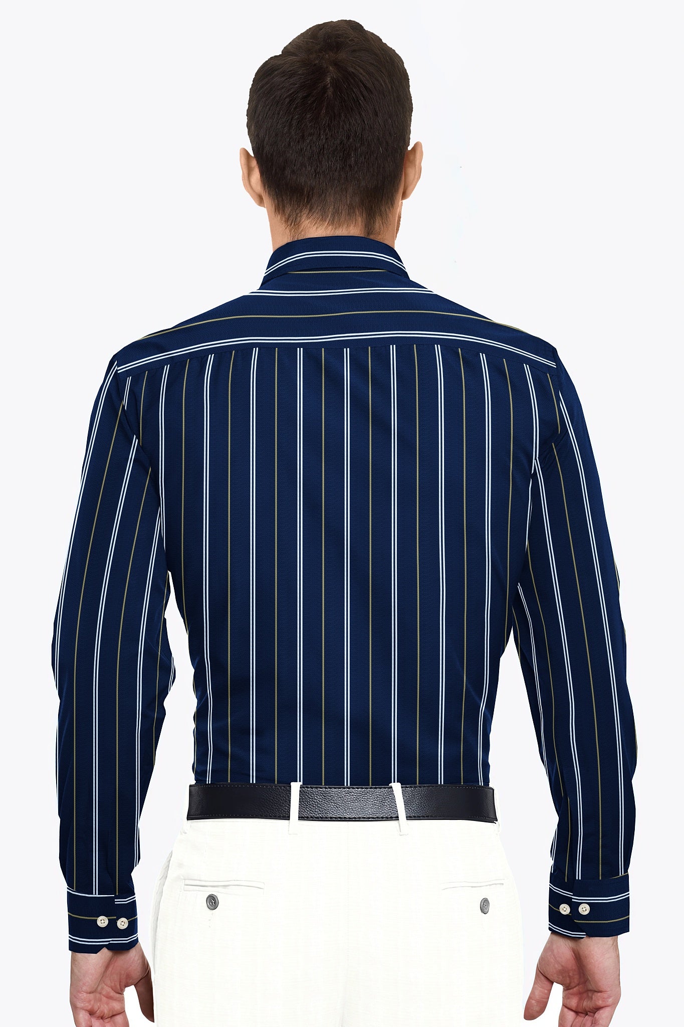 Mazarine blue with Moth Cream and White Stripes Cotton Shirt