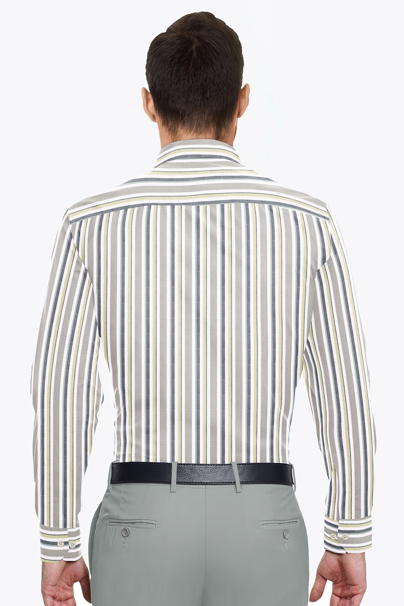 White with Semolina and Lime Yellow Oxford Stripes Cotton Shirt