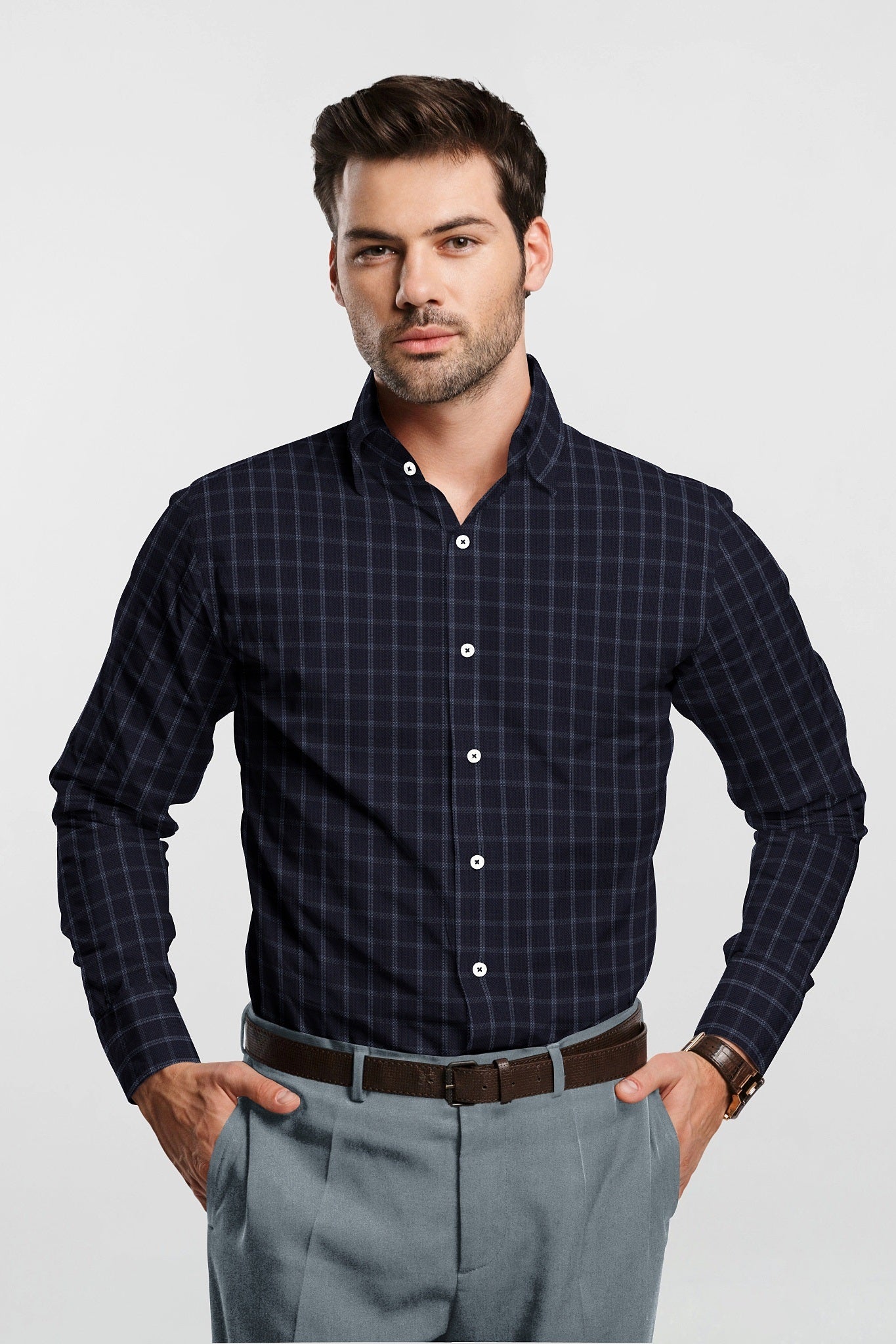 Jade Black and White Jacquard Checks Egyptian Giza Cotton Shirt