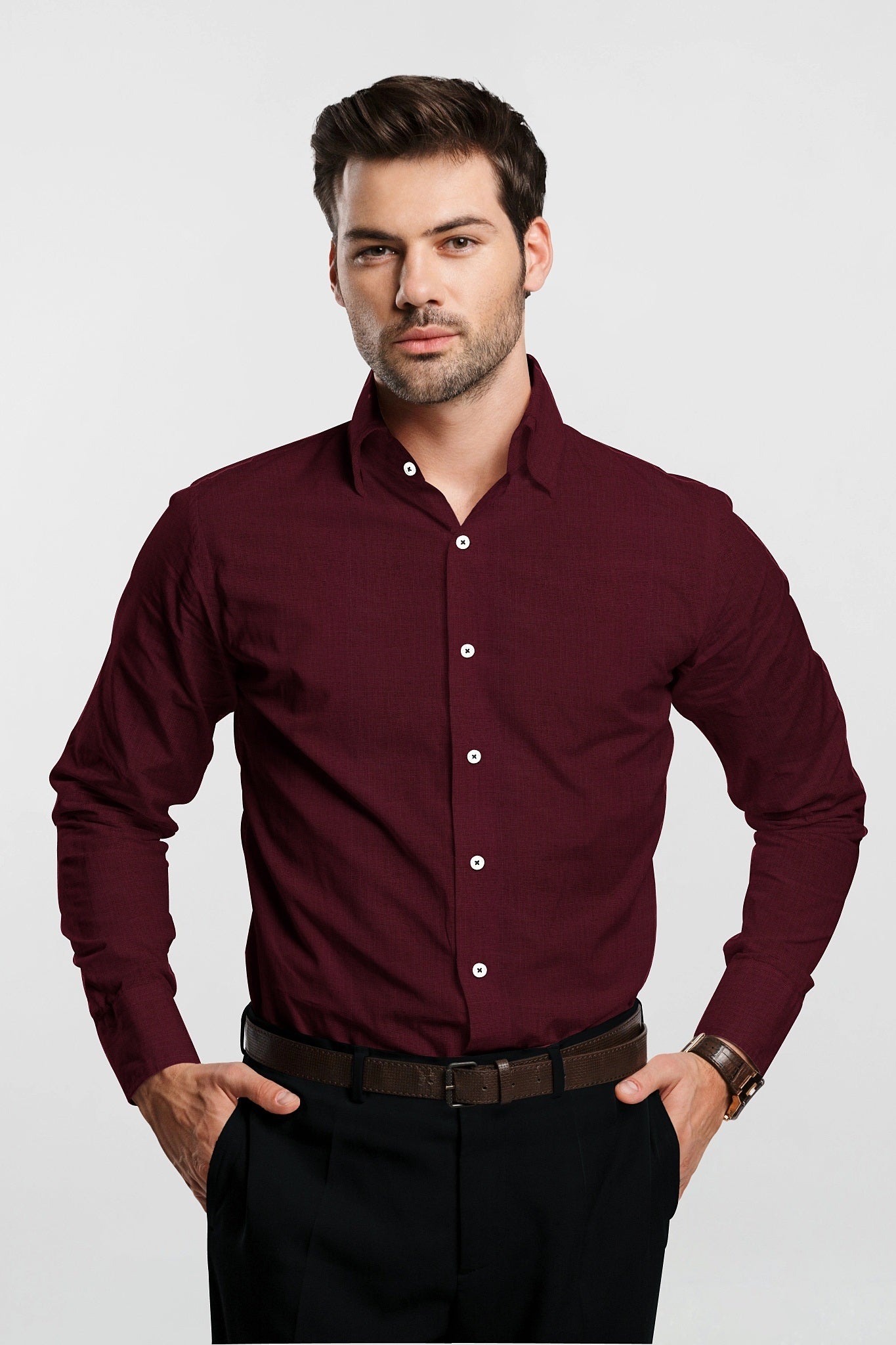 Merlot Red Luxurious Linen Shirt - Linen Shirt in Bengaluru