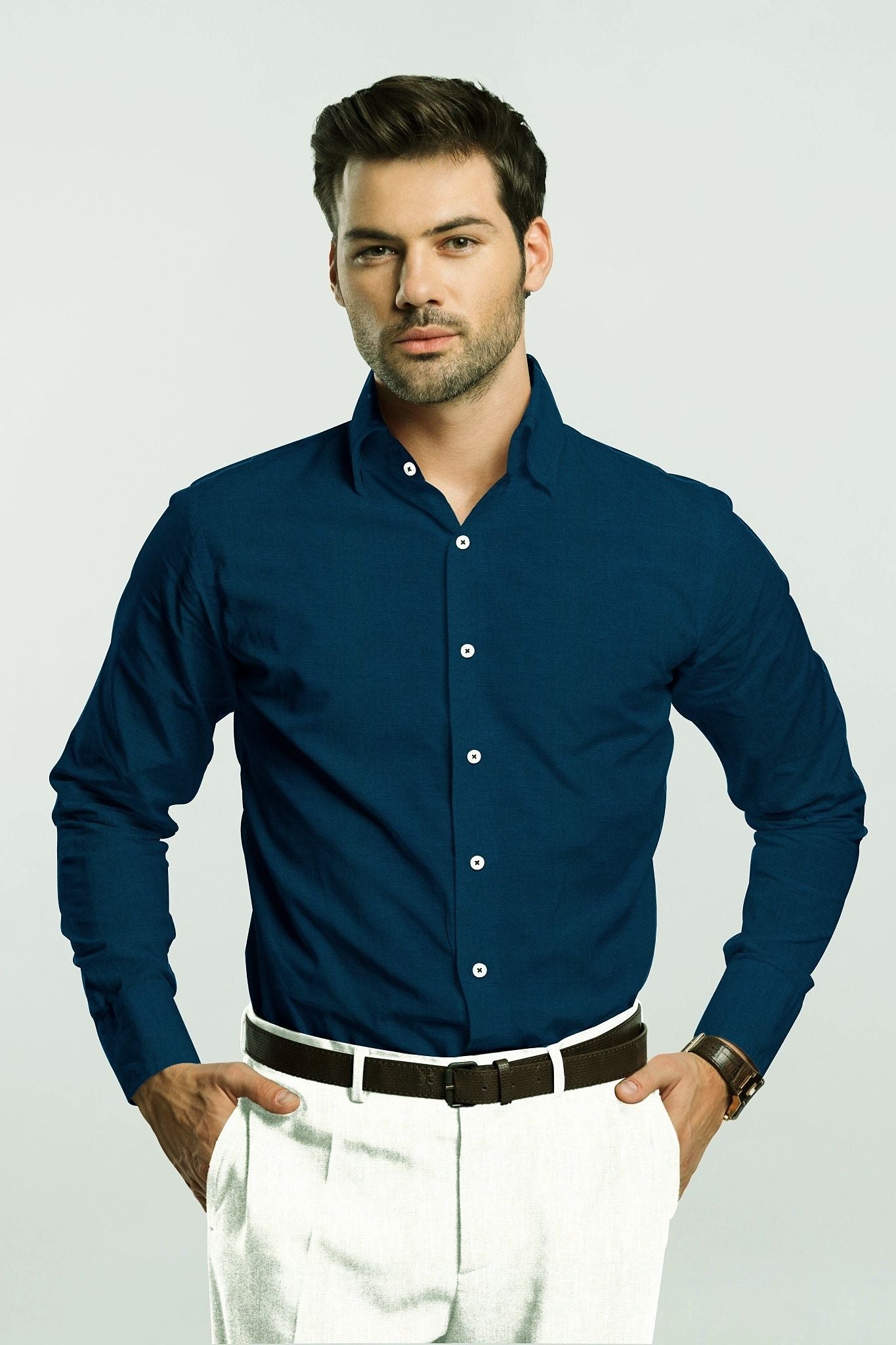 Royal Blue Luxurious Linen Shirt - Buy Linen Plus Size Shirts for Men in Mumbai
