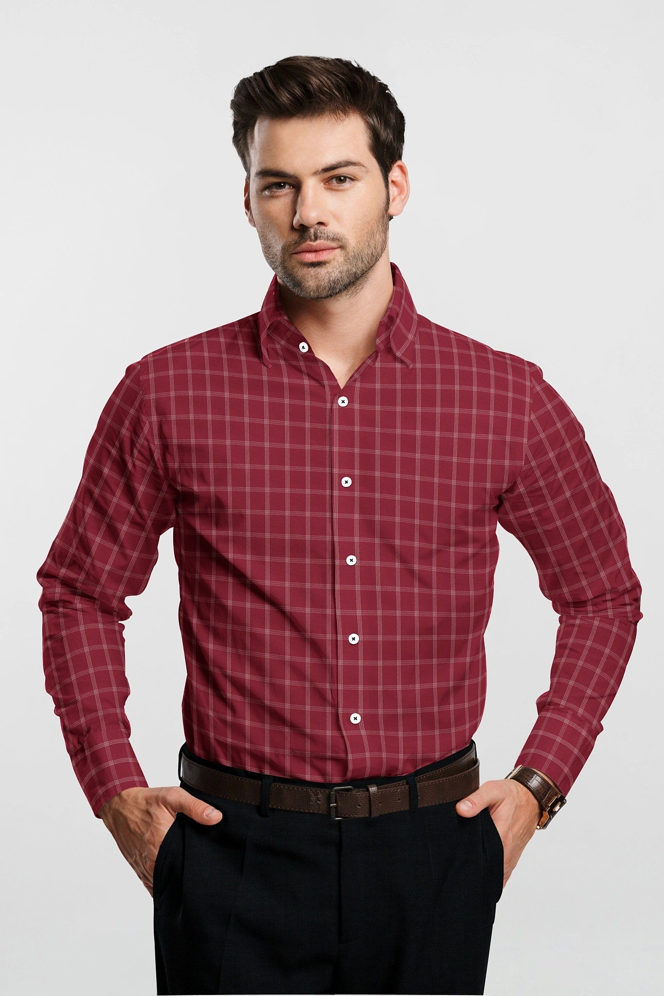 Fiery Red and White Checks Premium Cotton Shirt