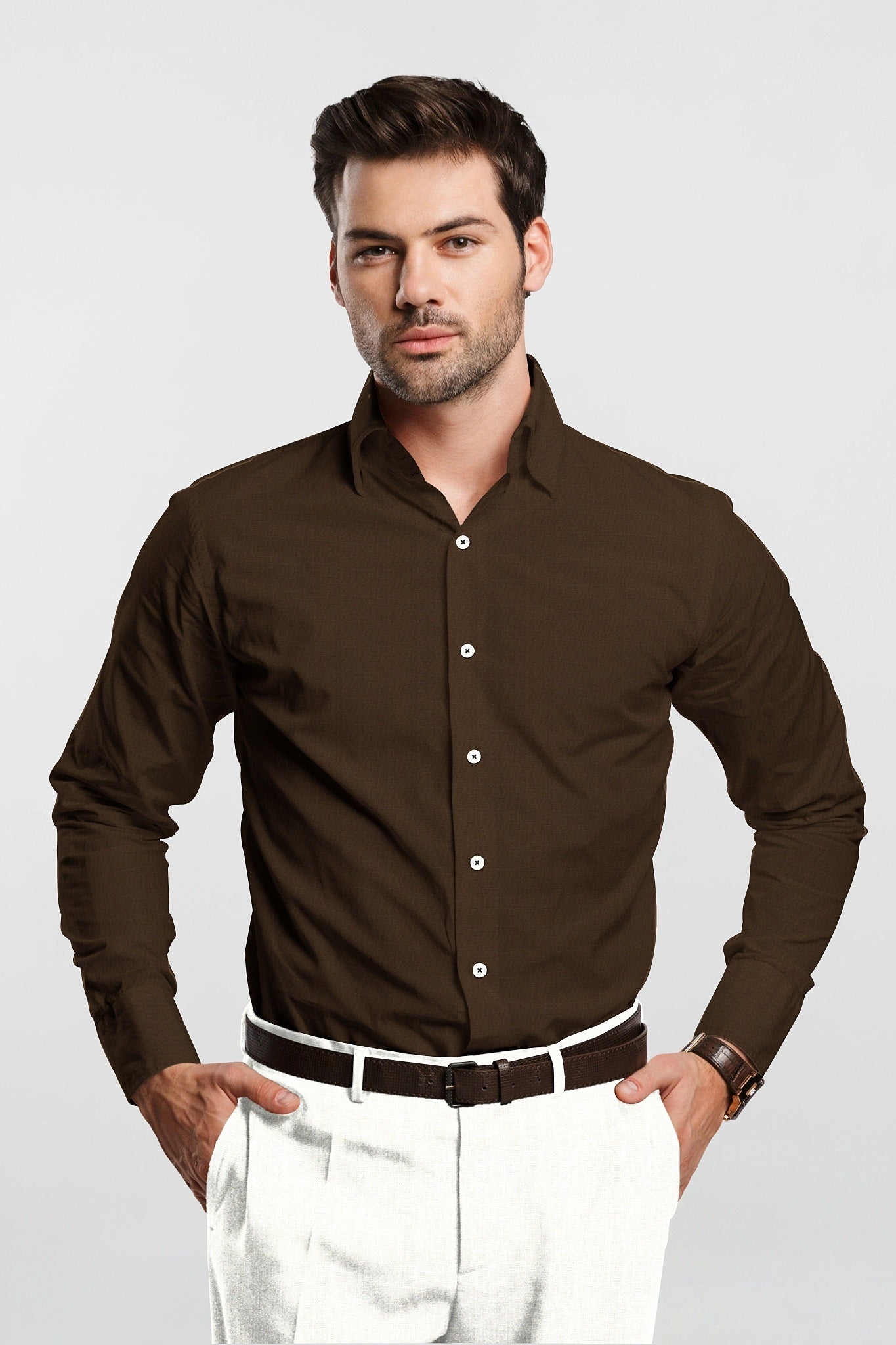 Bison Brown Cotton Shirt Plus Size Plain Shirts in India - Custom Shirts Online in Bengaluru India