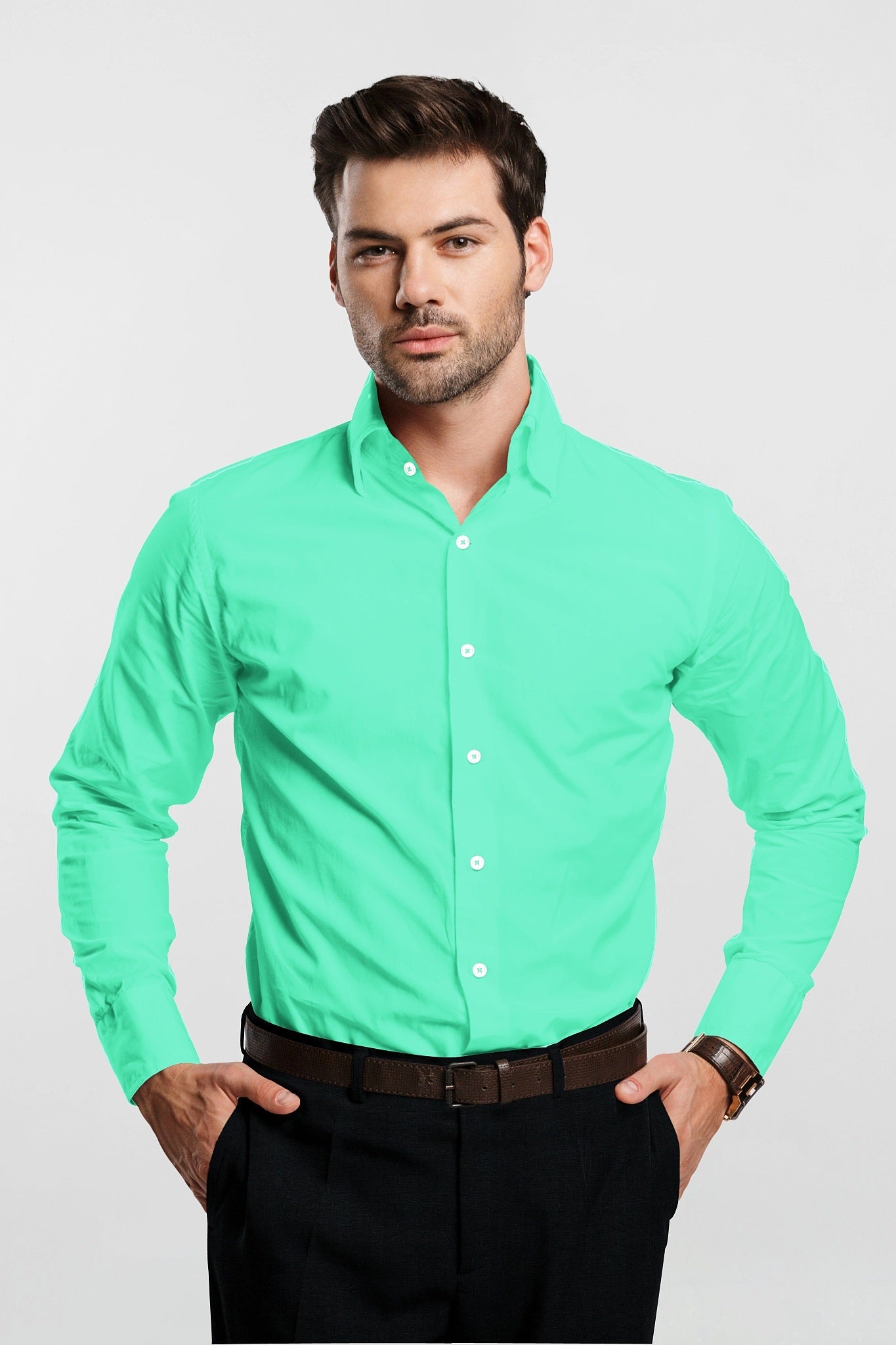 Celeste Blue Giza Cotton Shirt Plus size plain shirt in India