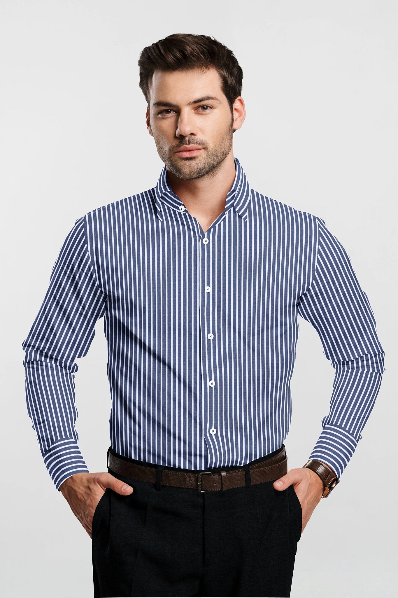 Bijou Blue and White Stripes Cotton Shirt Plus size Shirt for Men Premium office Stripes shirt for men