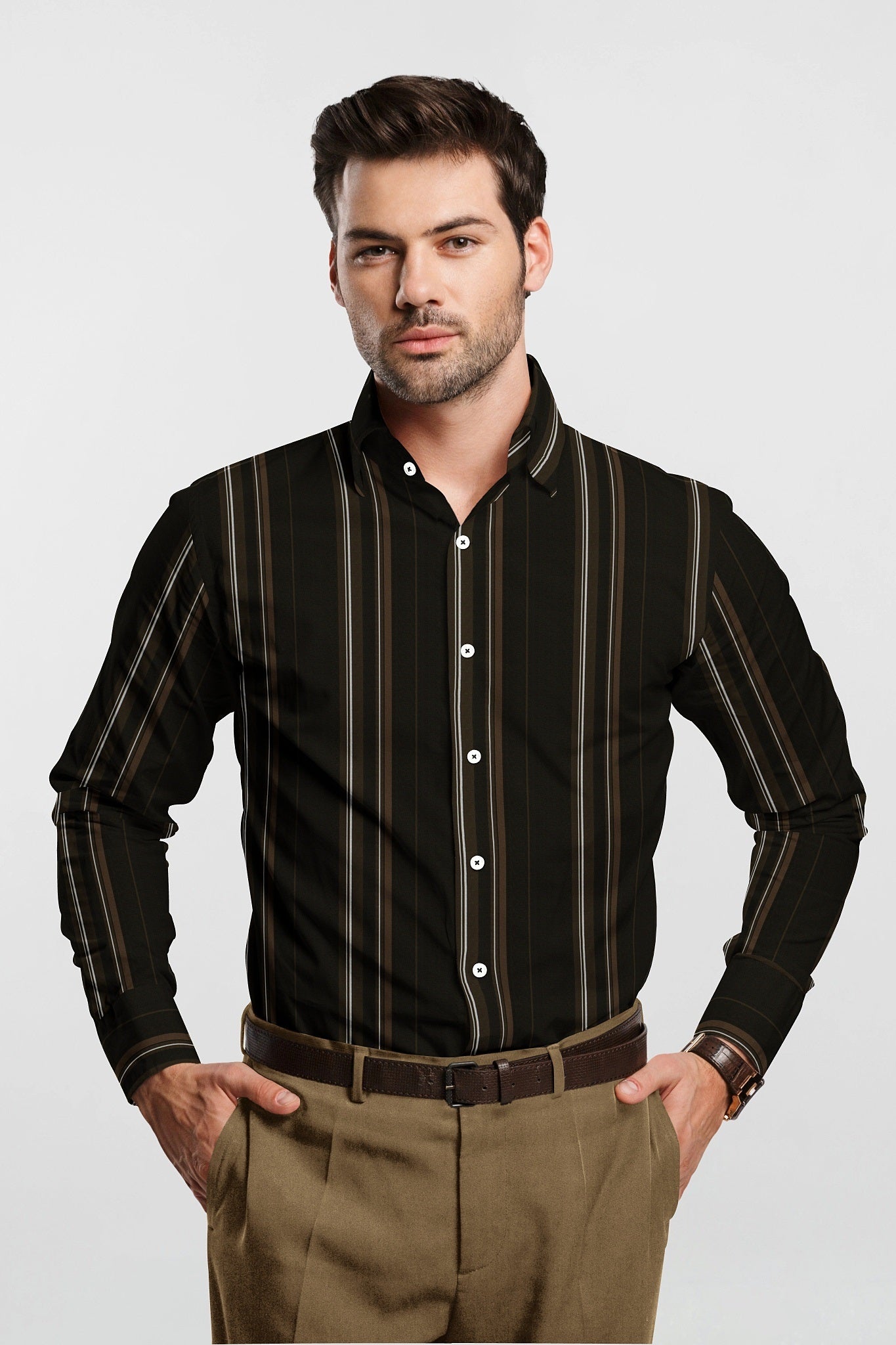 Coffee Brown and Chestnut Brown Stripes Cotton Shirt