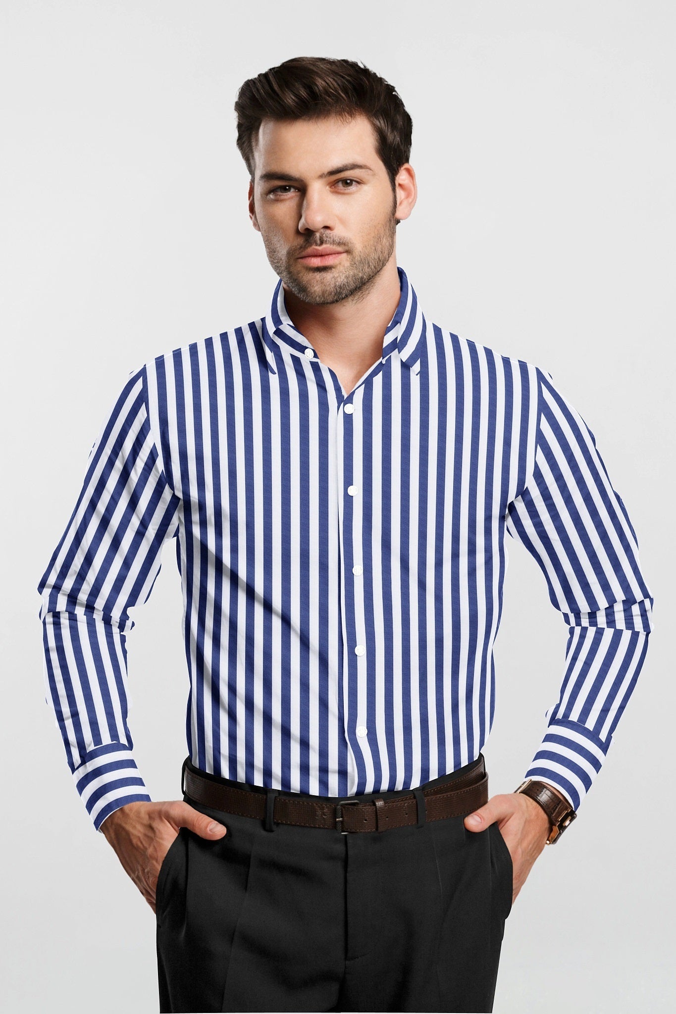White and Clematis Blue Oxford Stripes Cotton Shirt