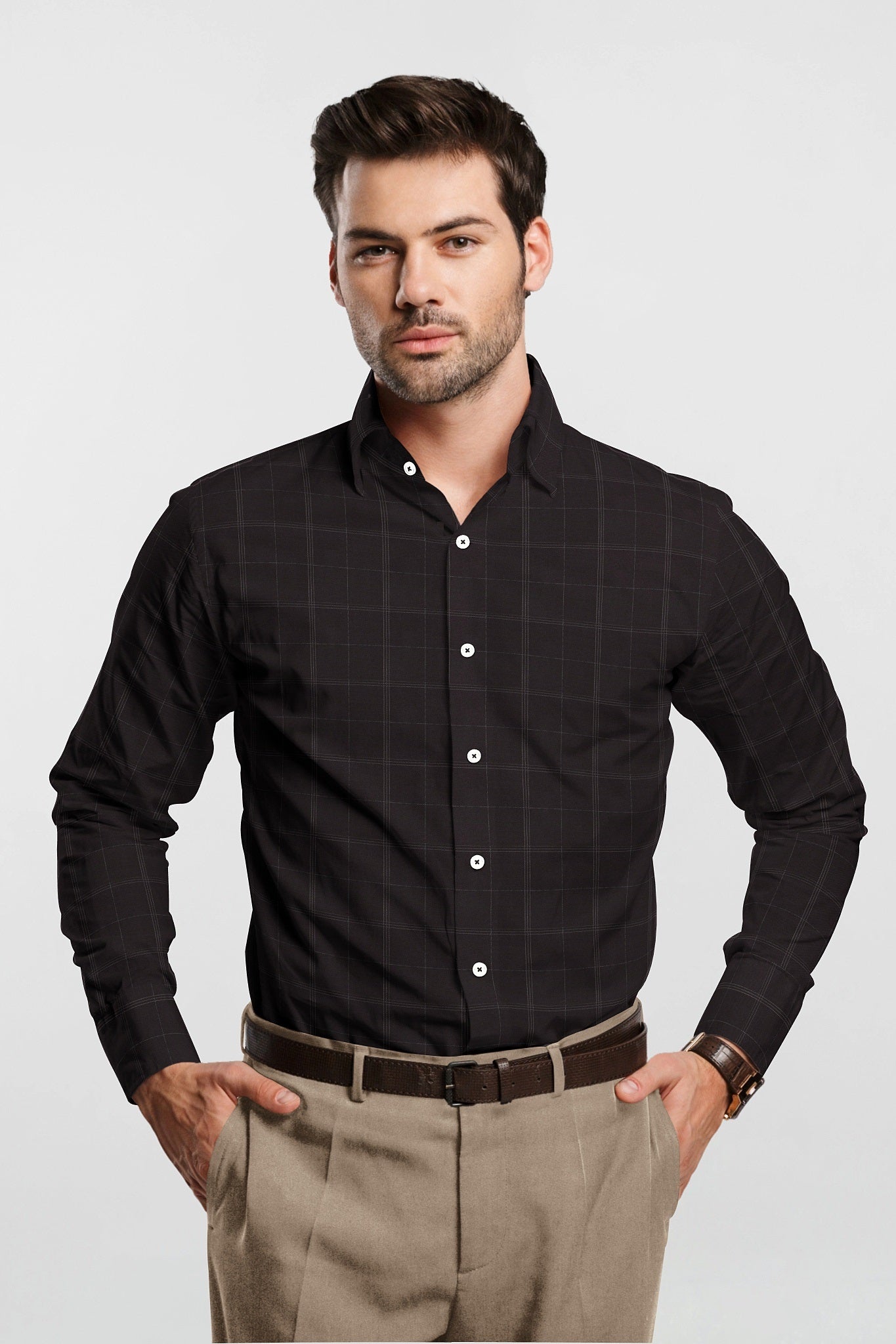 Demitasse Brown and White Checks Premium Giza Cotton Shirt