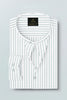White and Amazon Green Pin Stripes Mandarin Cotton Shirt