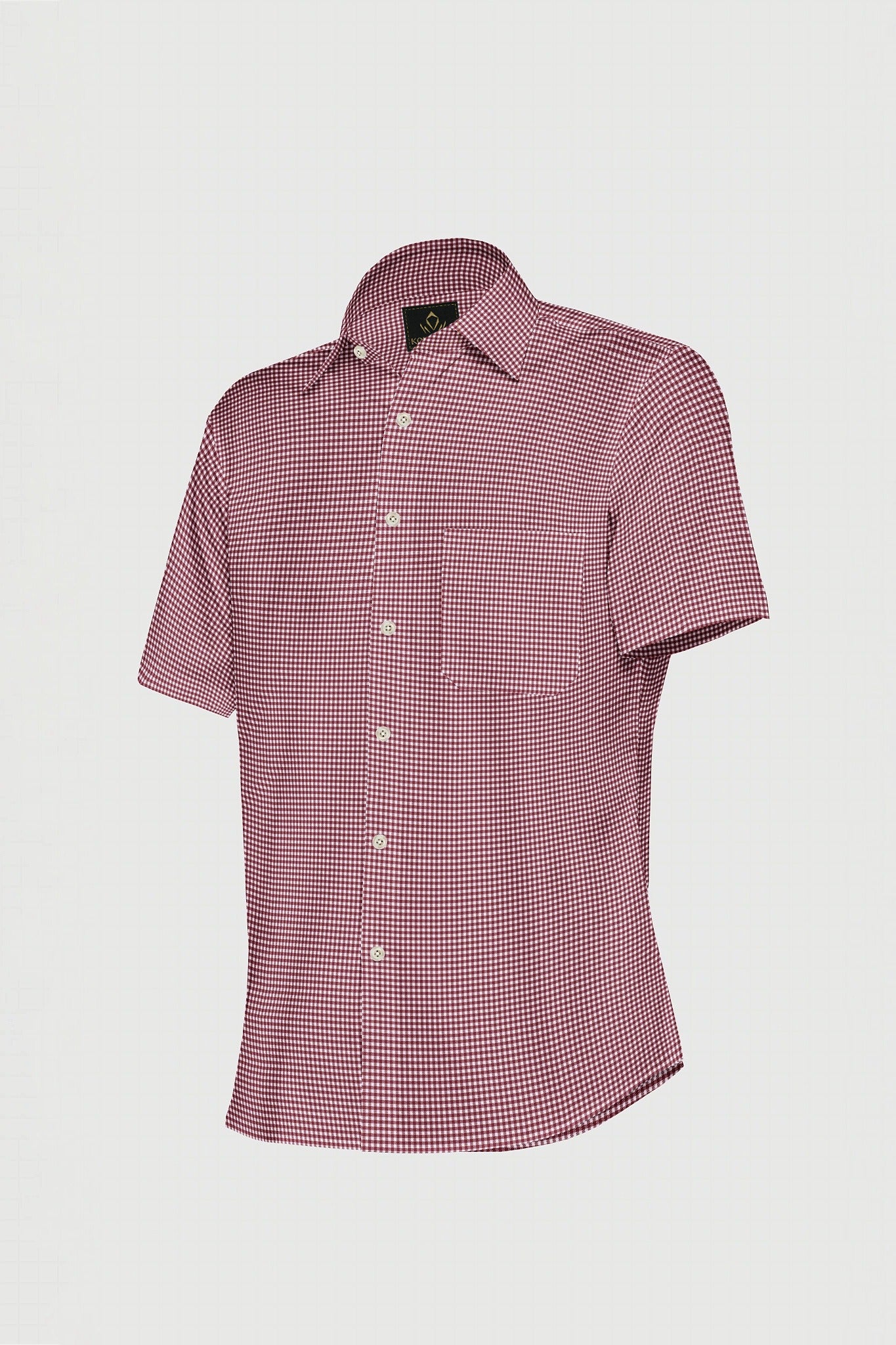 White and Maroon Gingham Checks Cotton Shirt