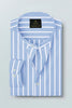 Brunnera Blue and Flash White Chalk Stripes Oxford Mandarin Collar Cotton Shirt