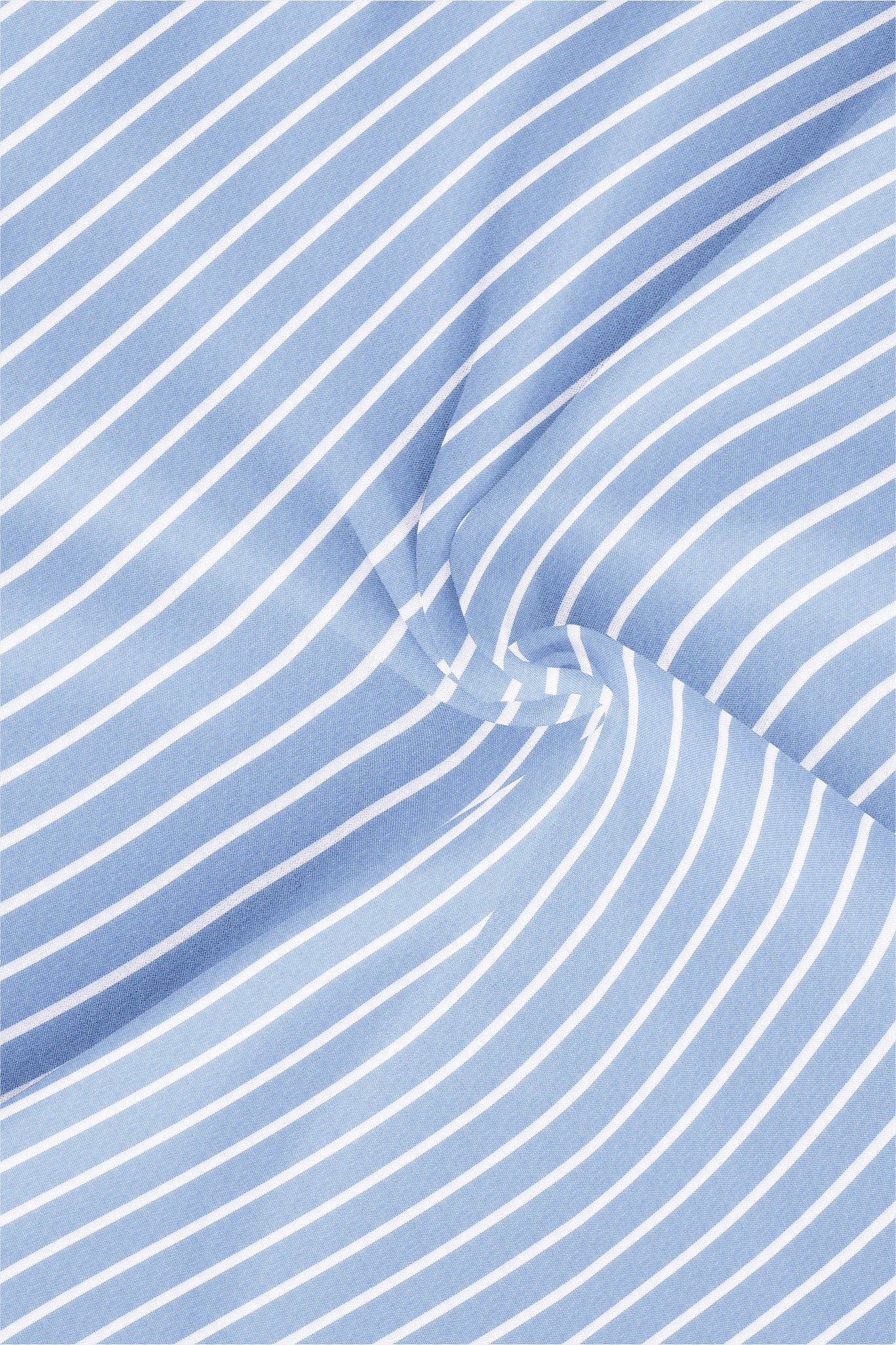 Brunnera Blue and Flash White Chalk Stripes Oxford Mandarin Collar Cotton Shirt