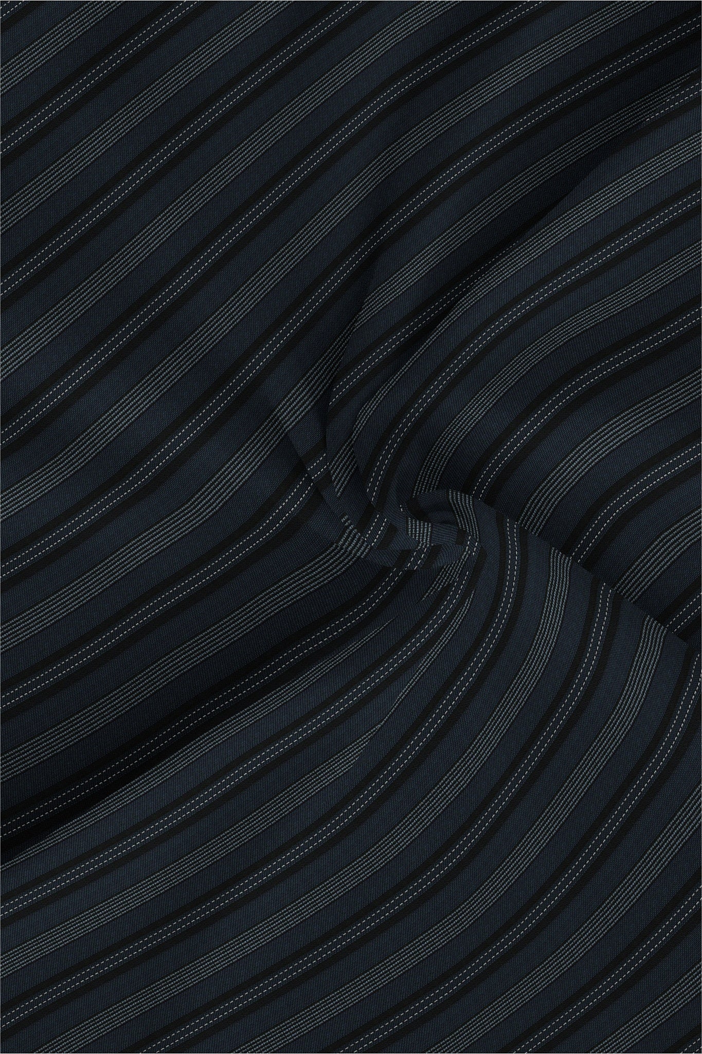 Jet Black With Cobalt Blue and White Broken Thread Stripes Cotton Shirt