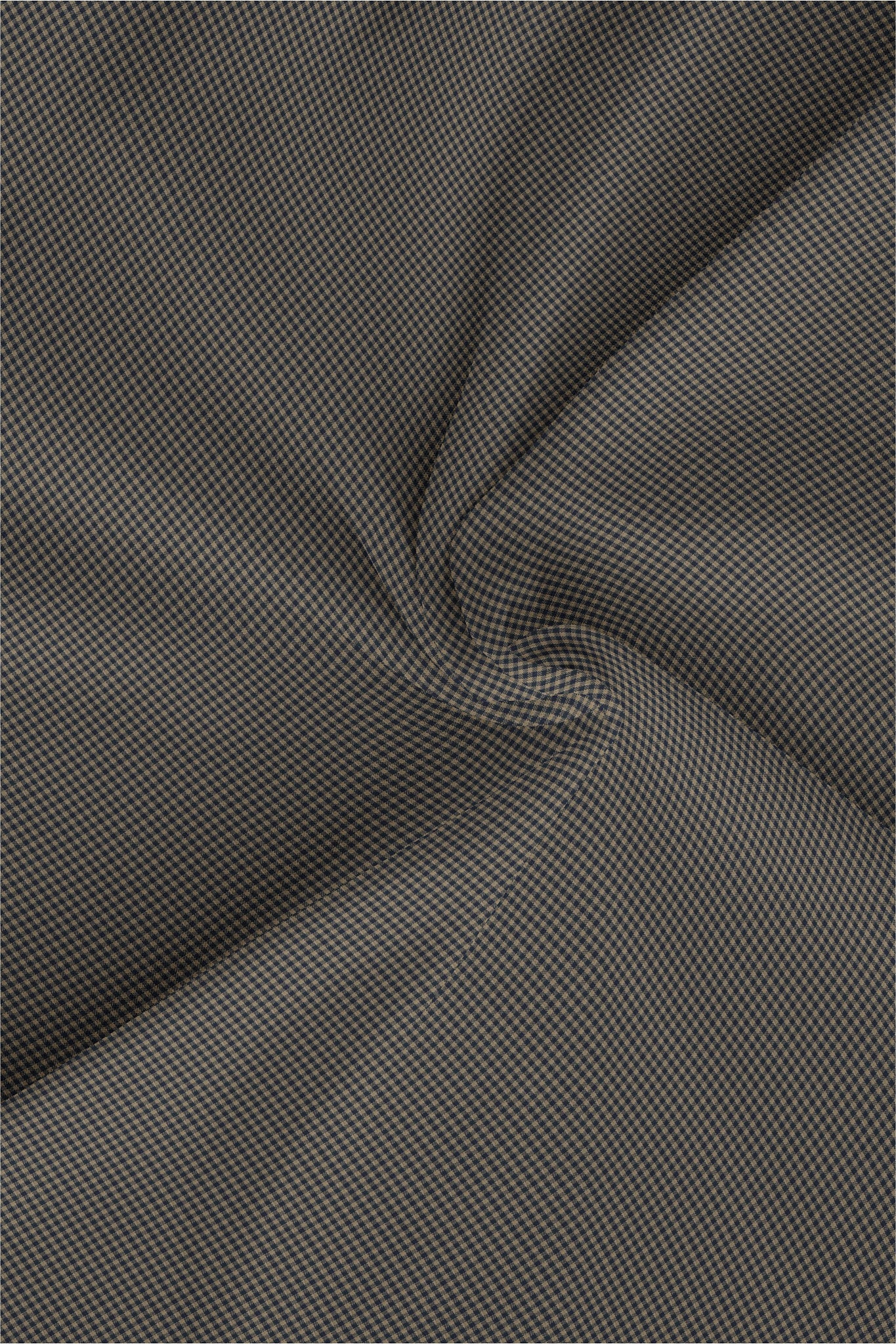 British Khaki and Midnight Blue Gingham Mandarin Collar Cotton Shirt