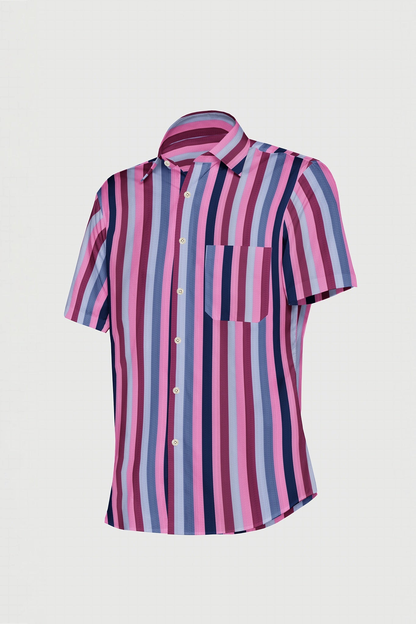 Rose Pink and Grey Rainbow stripes Men's Cotton Shirt